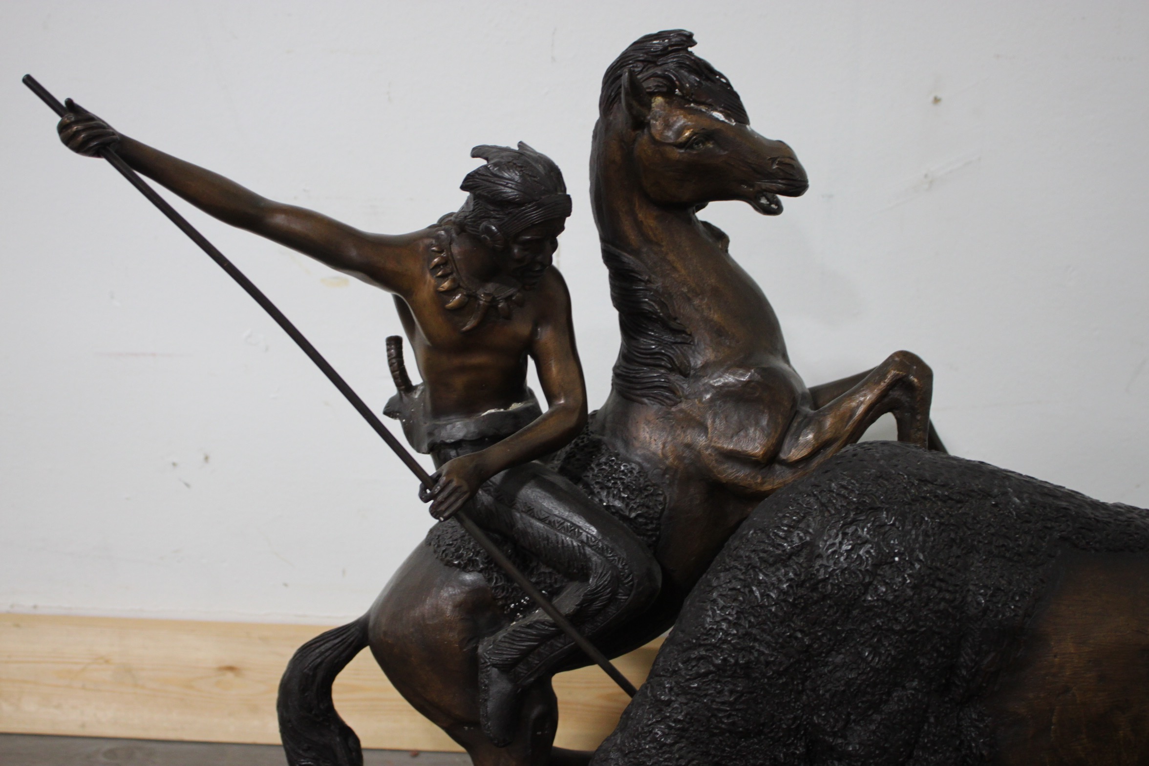 Bronze Sculpture After Theodore Baur "Buffalo Hunt"