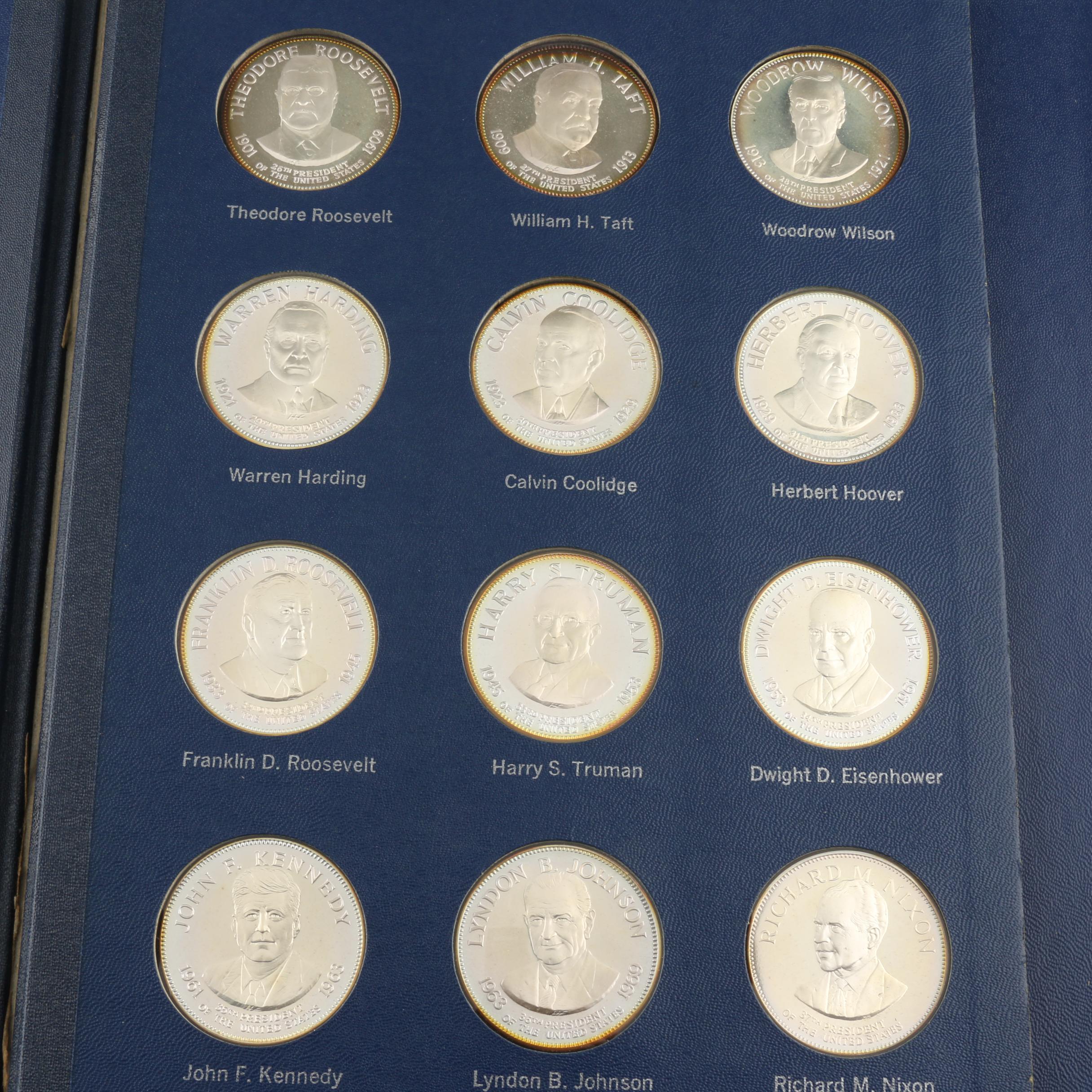 Franklin Mint "Treasury of Presidential Commemorative Medals" Silver Set