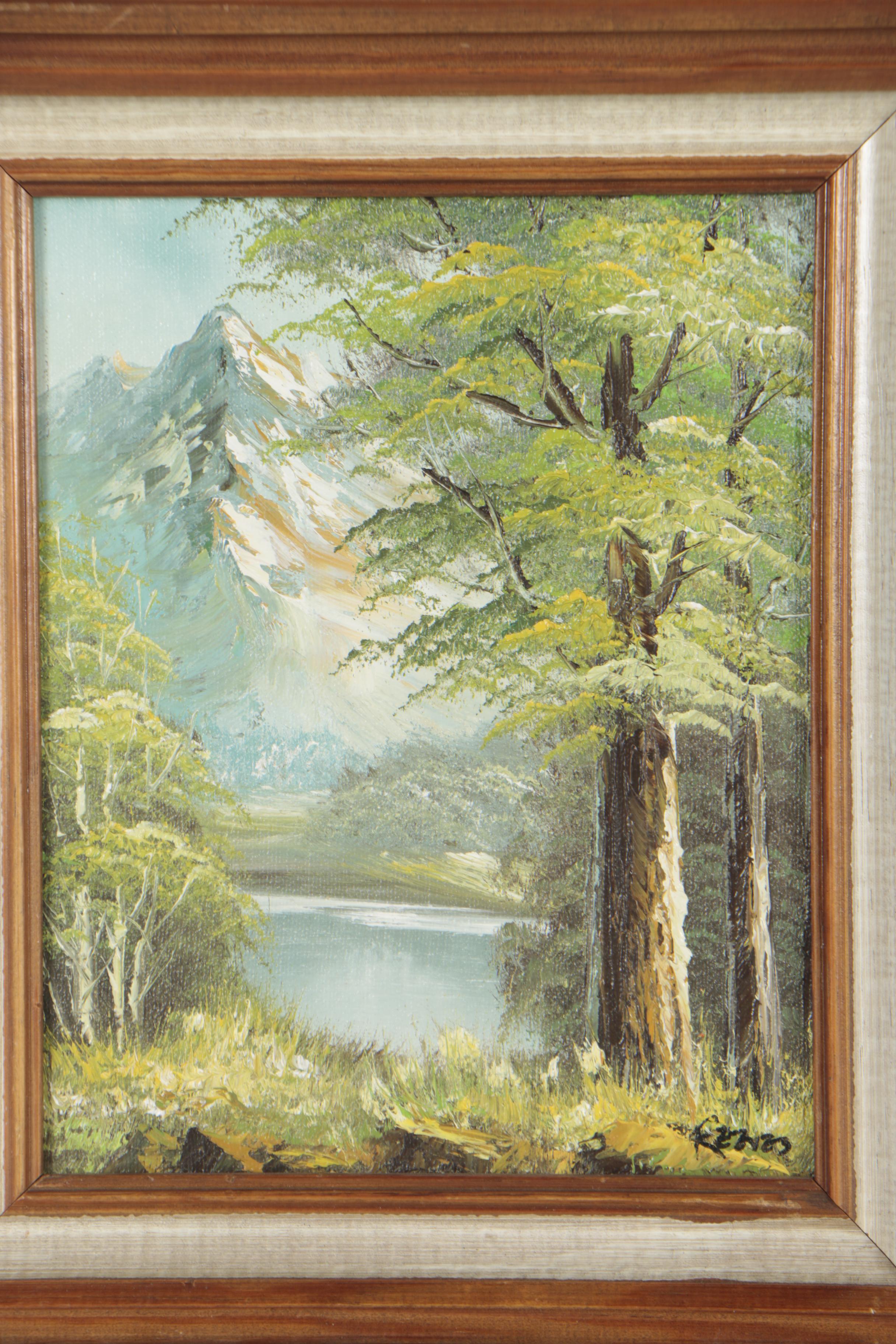 Renes Late 20th Century Oil Painting of Mountain Landscape