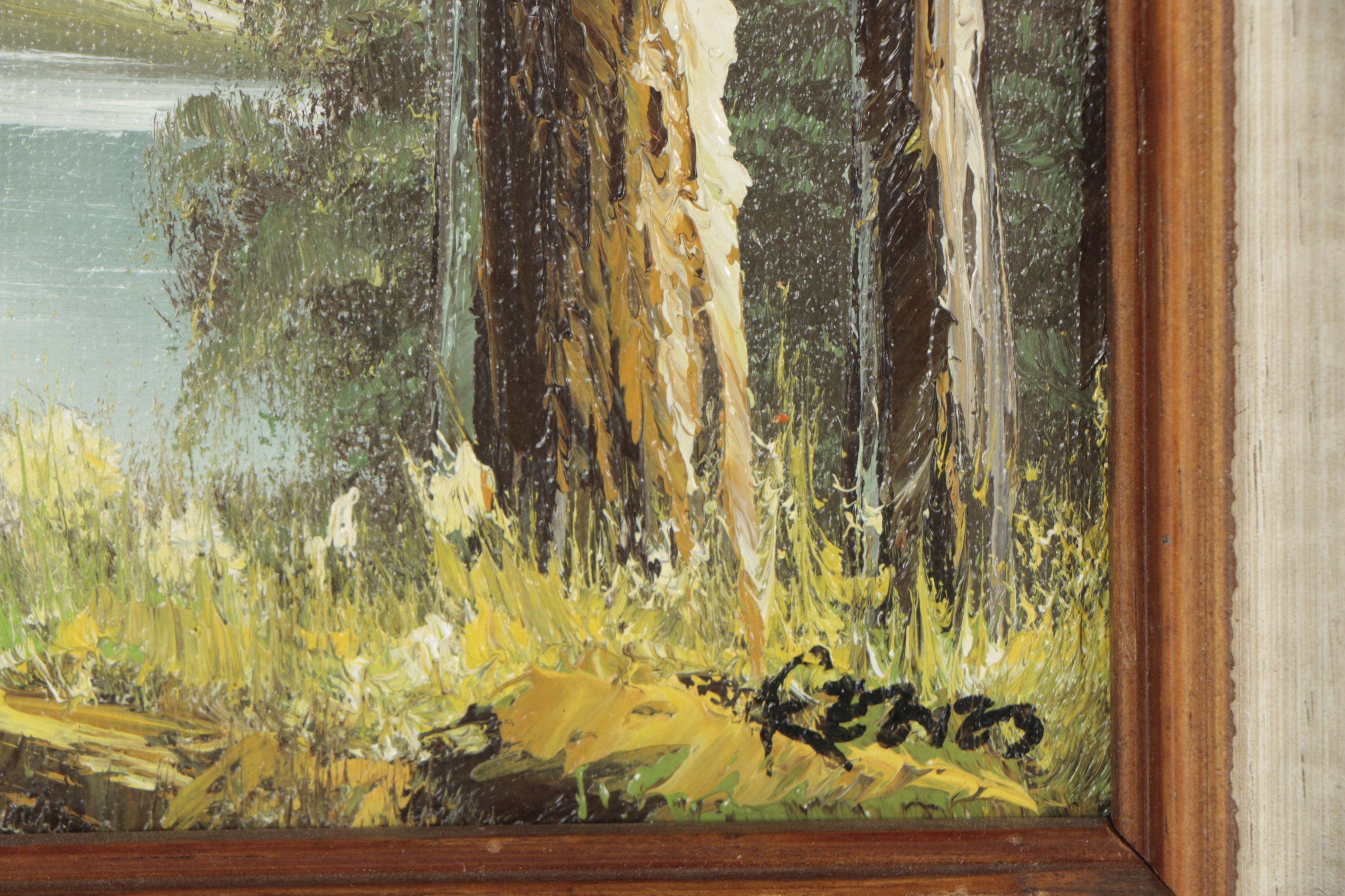 Renes Late 20th Century Oil Painting of Mountain Landscape