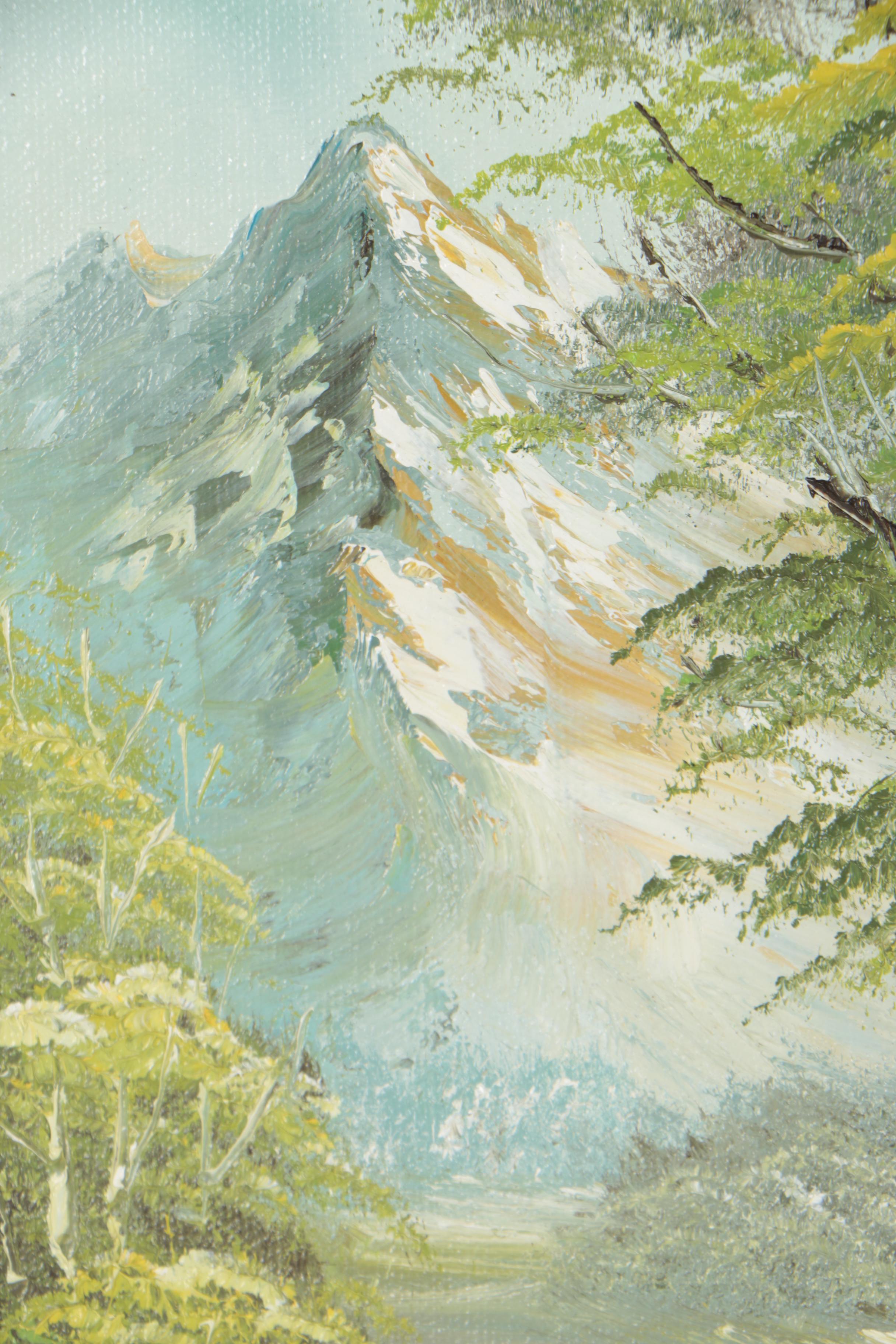 Renes Late 20th Century Oil Painting of Mountain Landscape