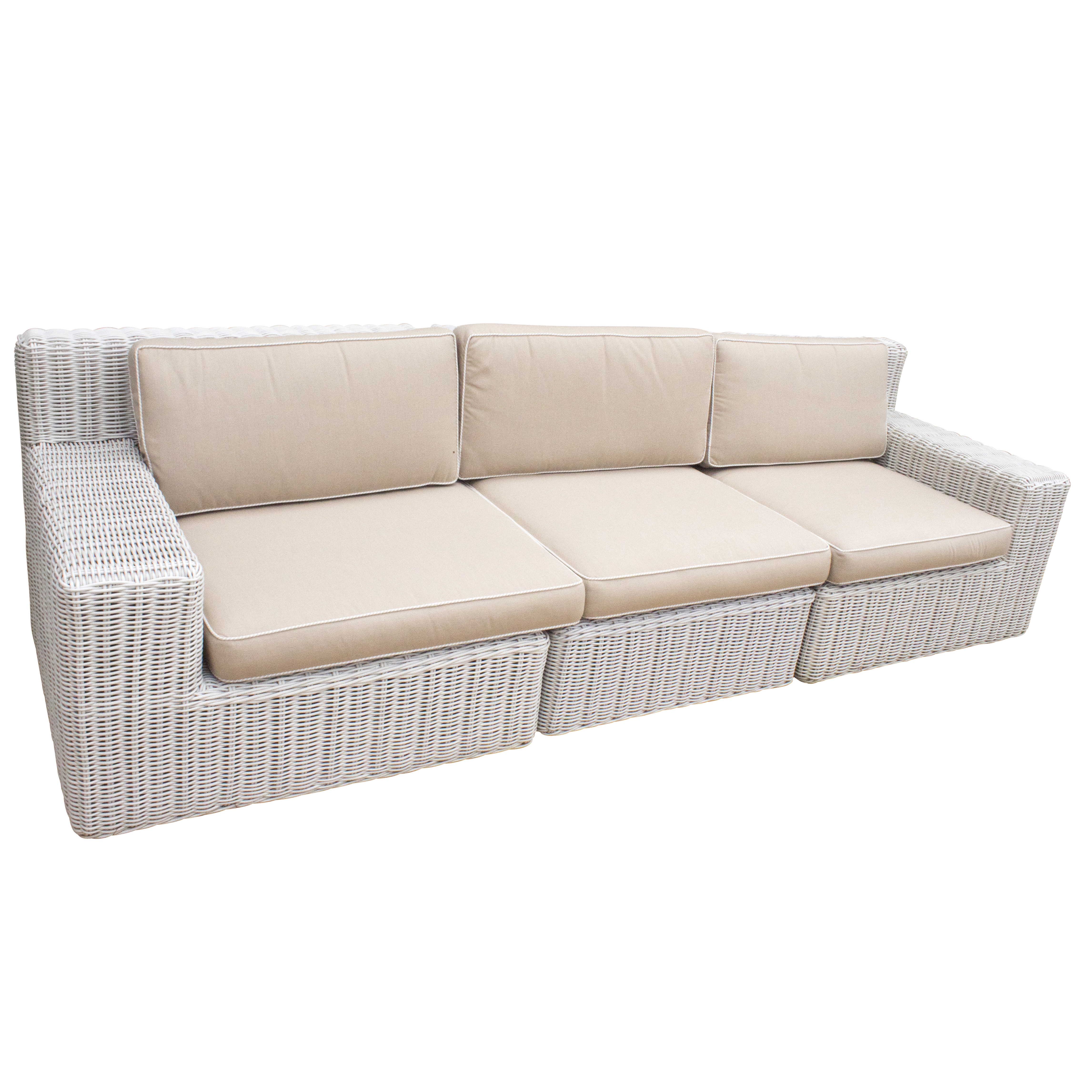 Frontgate Three-Piece Wicker Patio Sofa and All-Weather Cushions