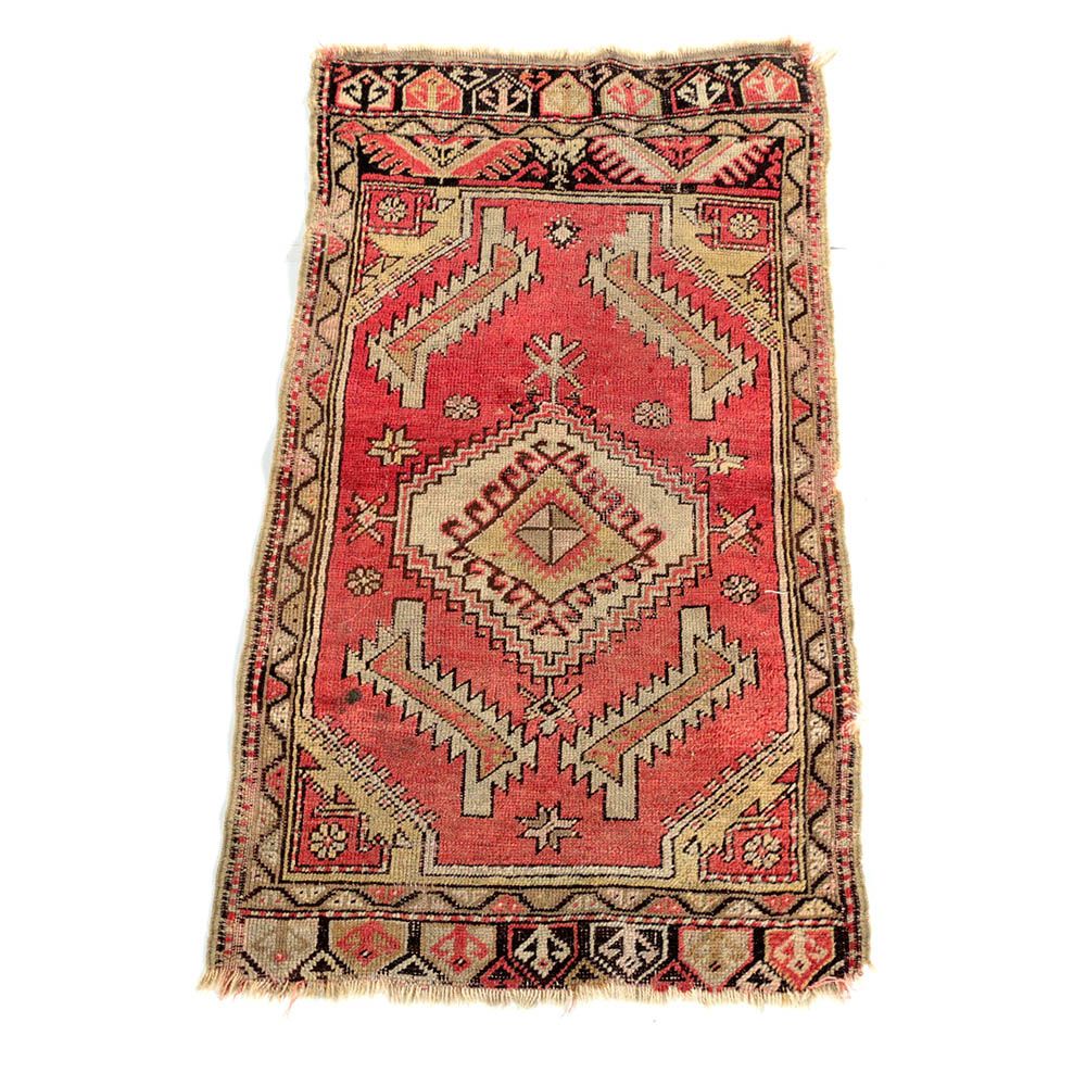 Antique Hand-Knotted Anatolian Wool Accent Rug