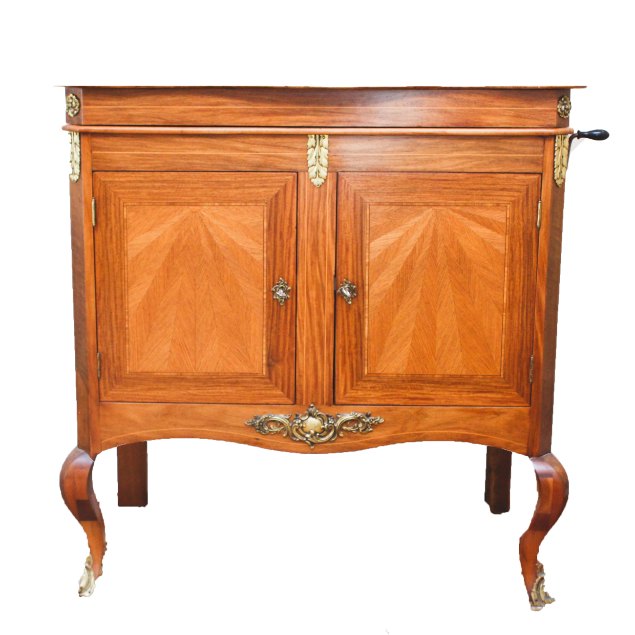 Vintage Gramophone Louis XV Style Wood Parquetry Cabinet