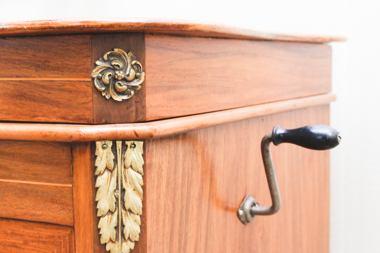 Vintage Gramophone Louis XV Style Wood Parquetry Cabinet