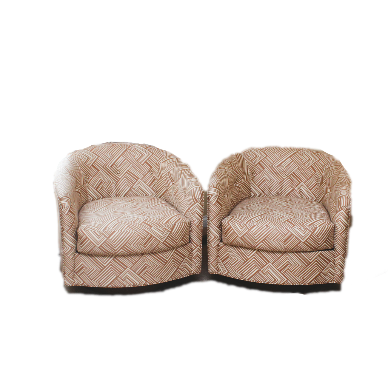 Pair of Mid Century Barrel-Back Swivel Armchairs by Selig of Monroe