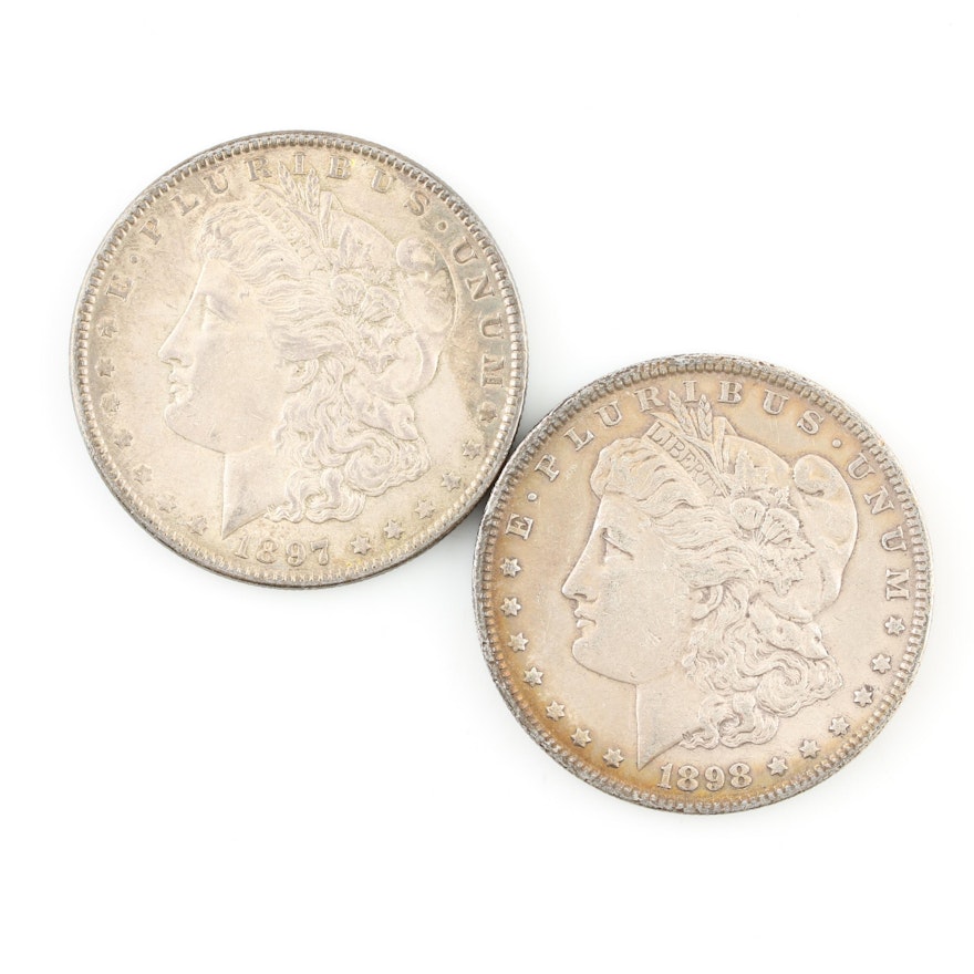 Group of Two Silver Morgan Dollars: 1897 and 1898