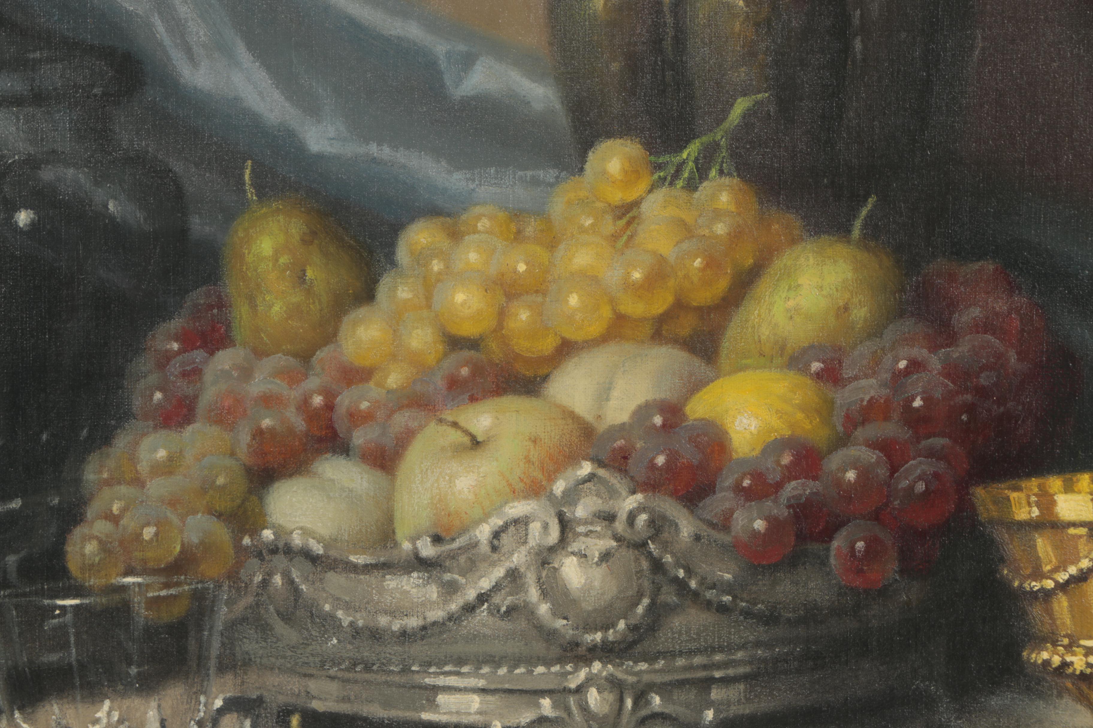 John Friedlinger Mid-Century Oil Painting of Still Life with Fruit