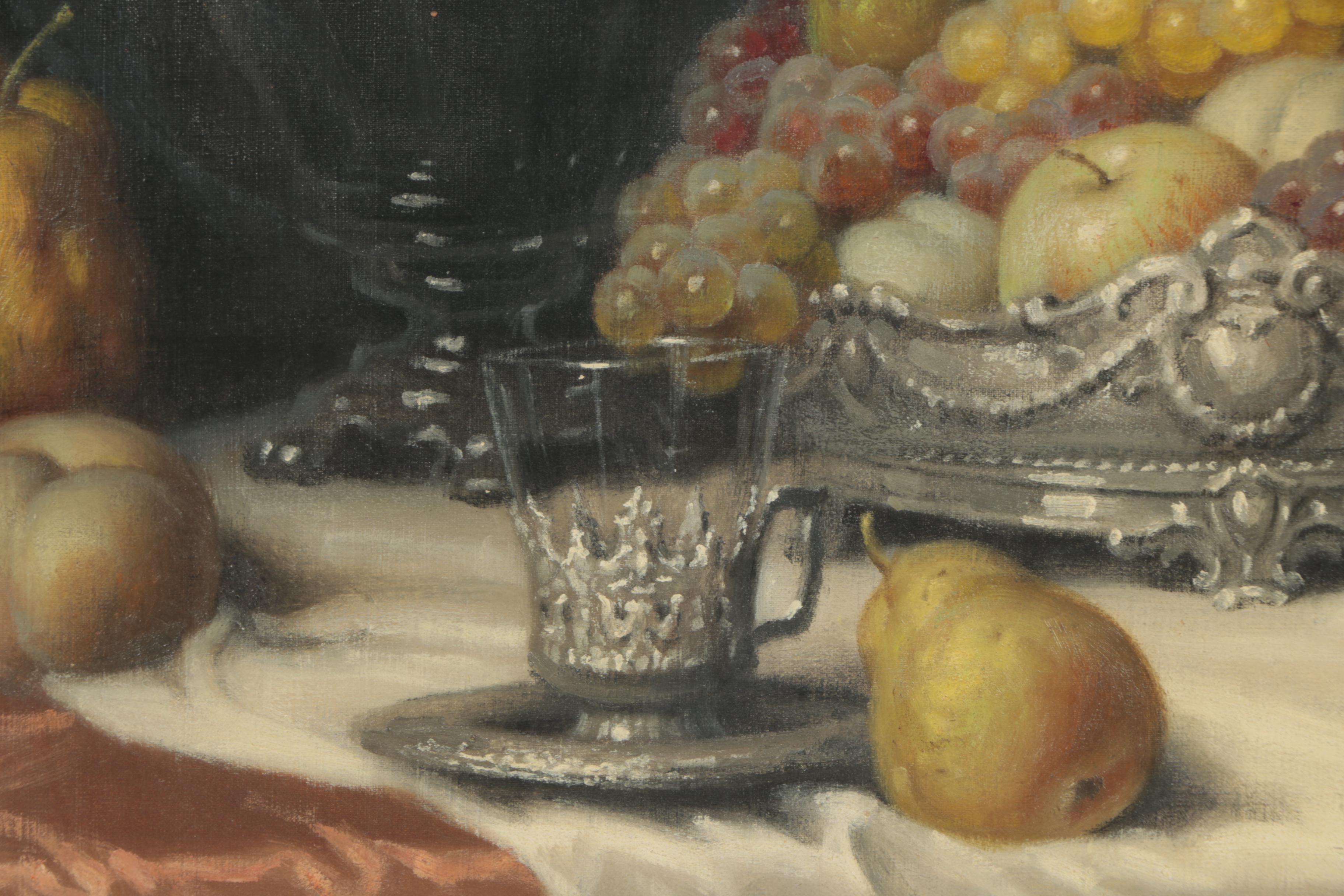 John Friedlinger Mid-Century Oil Painting of Still Life with Fruit