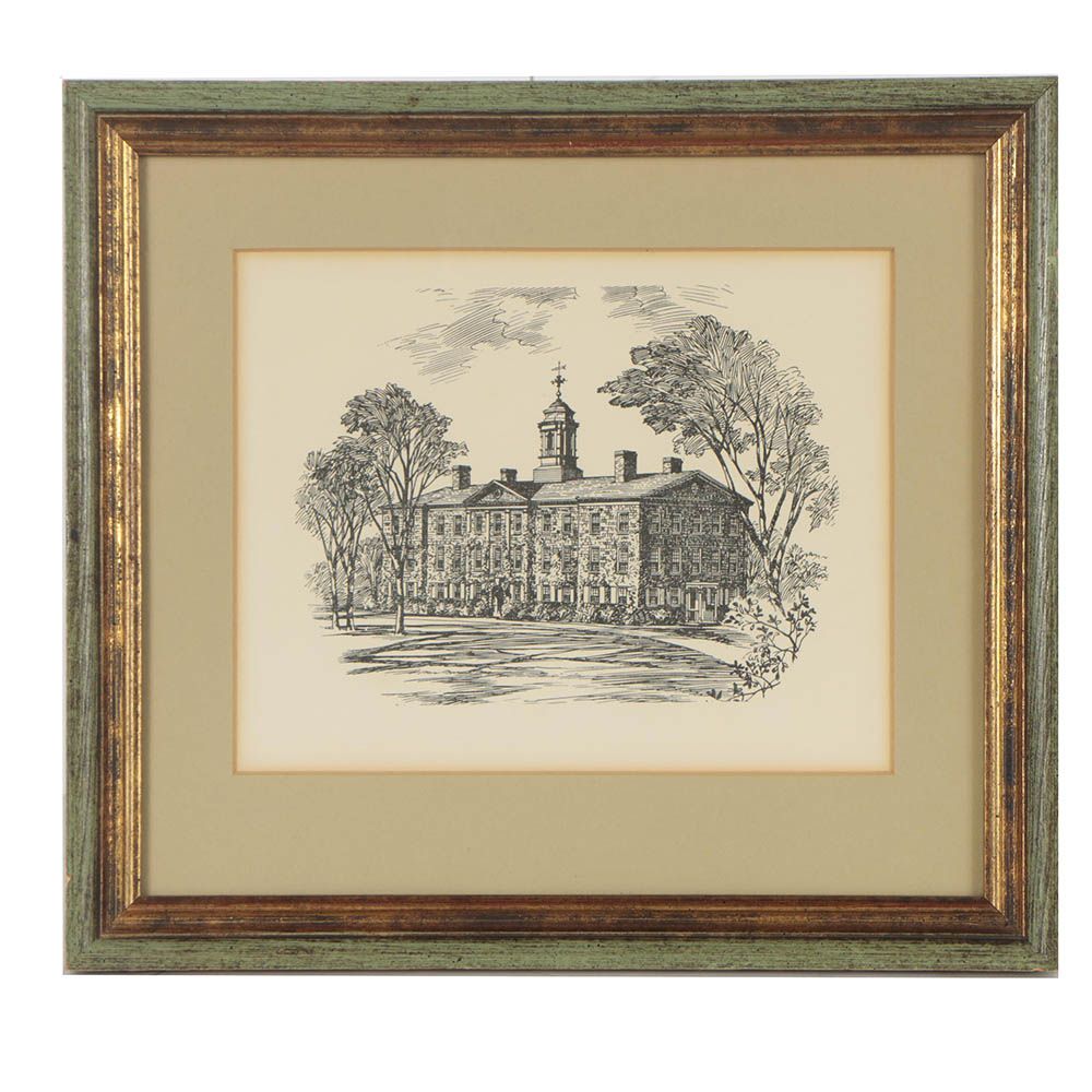 1966 Lithograph After Alan Rice of Old Queens Building at Rutgers University