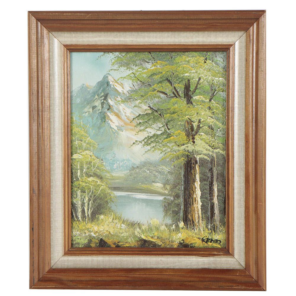 Renes Late 20th Century Oil Painting of Mountain Landscape