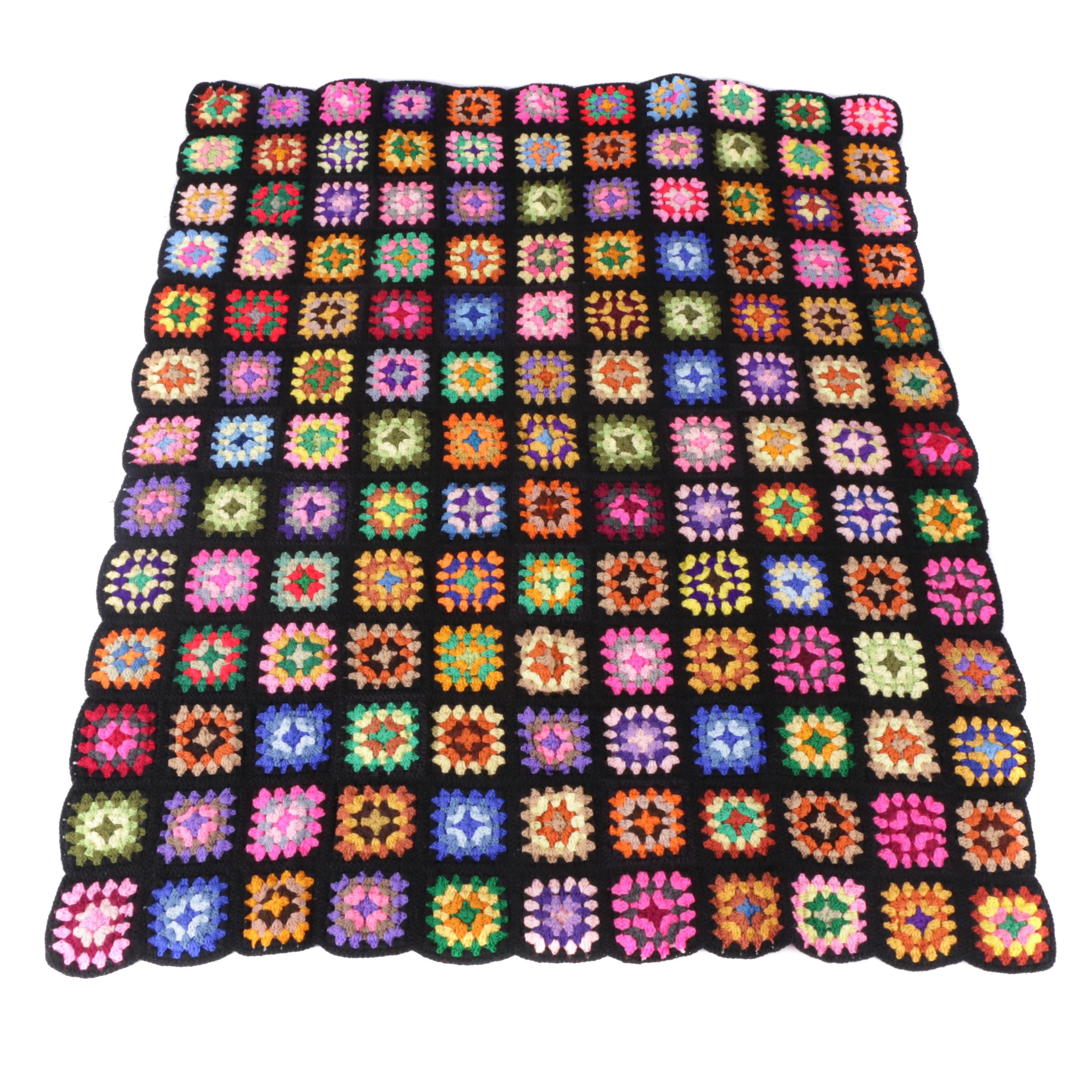 Vintage Hand Crocheted "Granny Square" Afghan