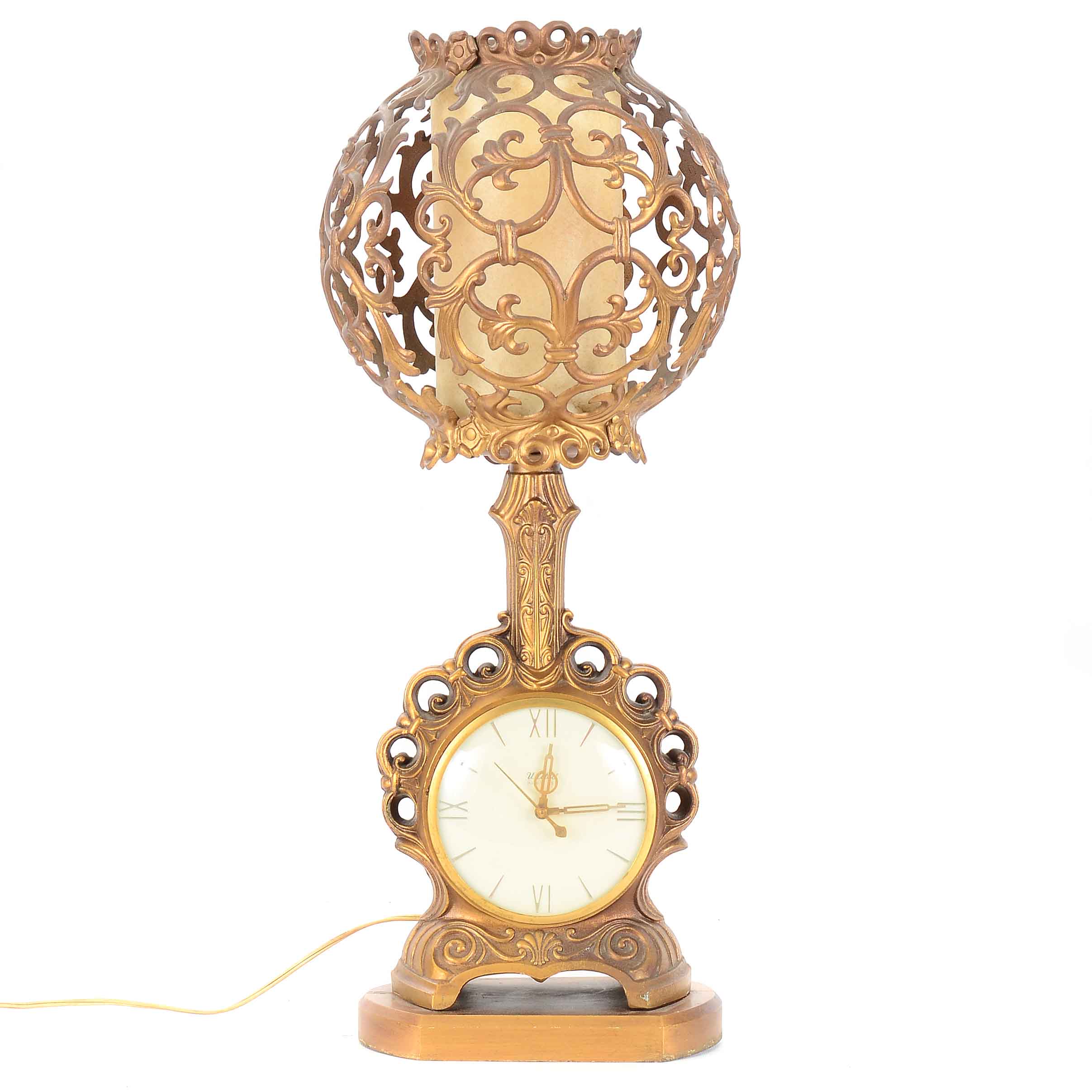 Vintage Art Deco-Inspired Lamp and Clock by United Clock Corp.