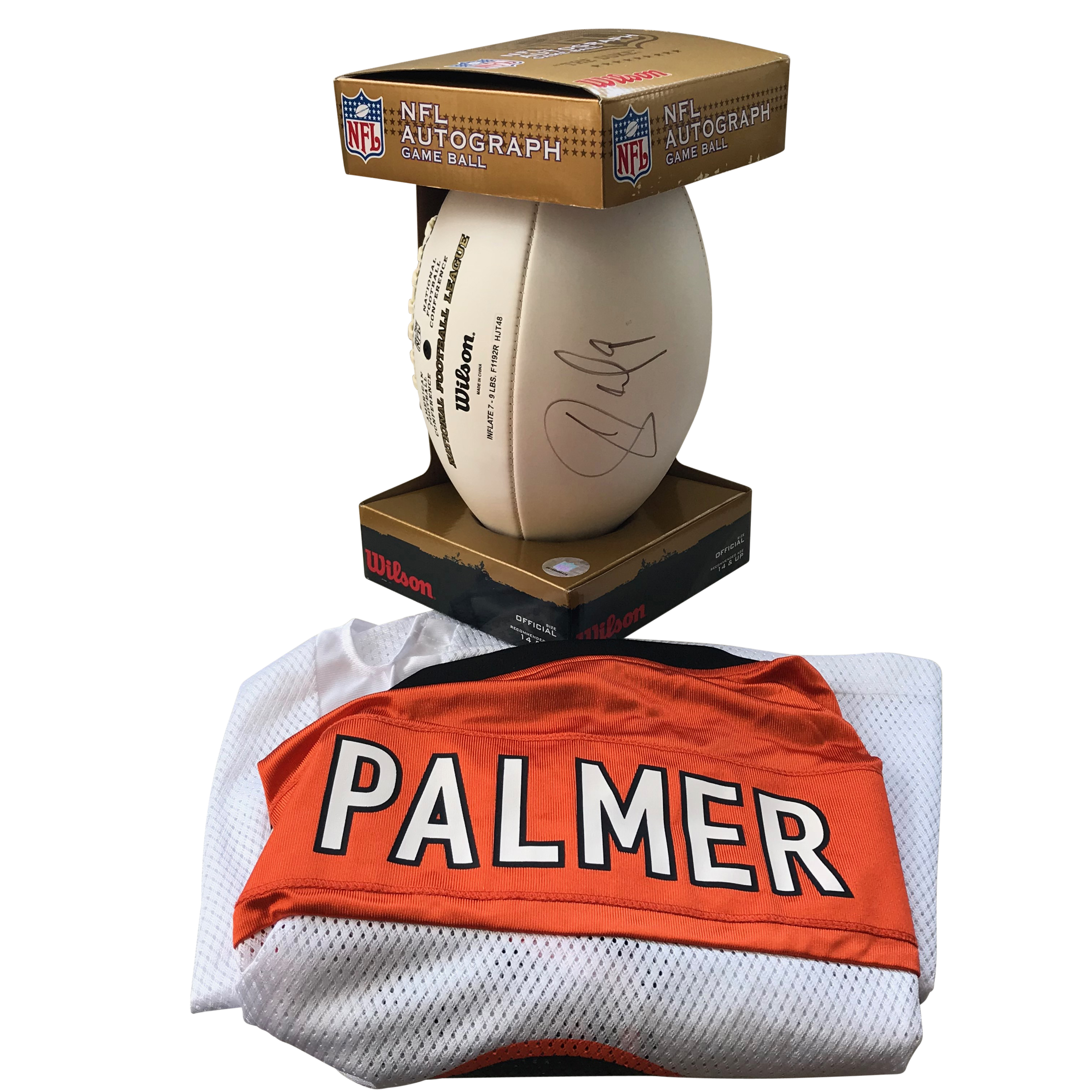 Carson Palmer Signed Football and Unsigned Bengals Jersey
