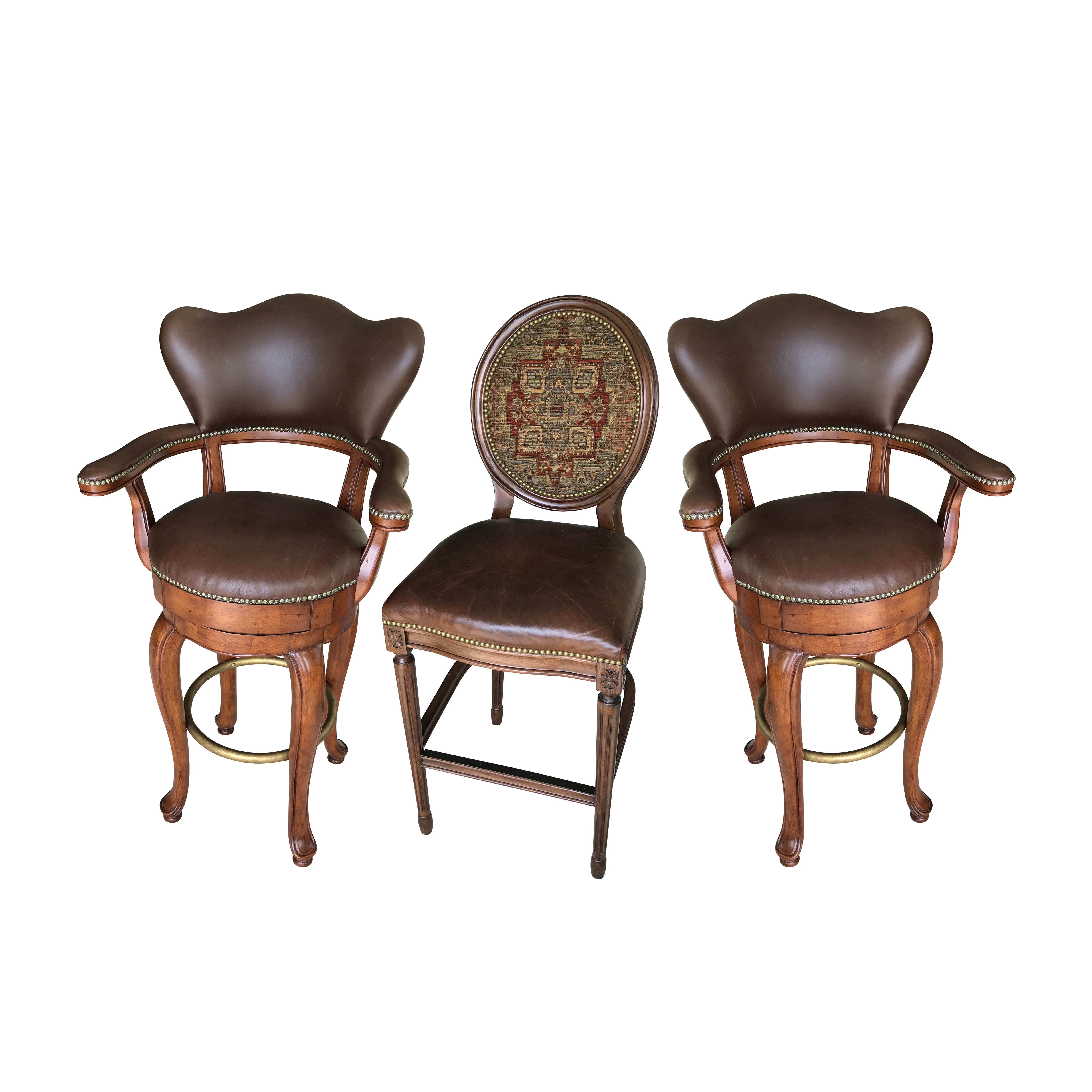 Frontgate Leather and Tapestry Upholstered Bar Chairs