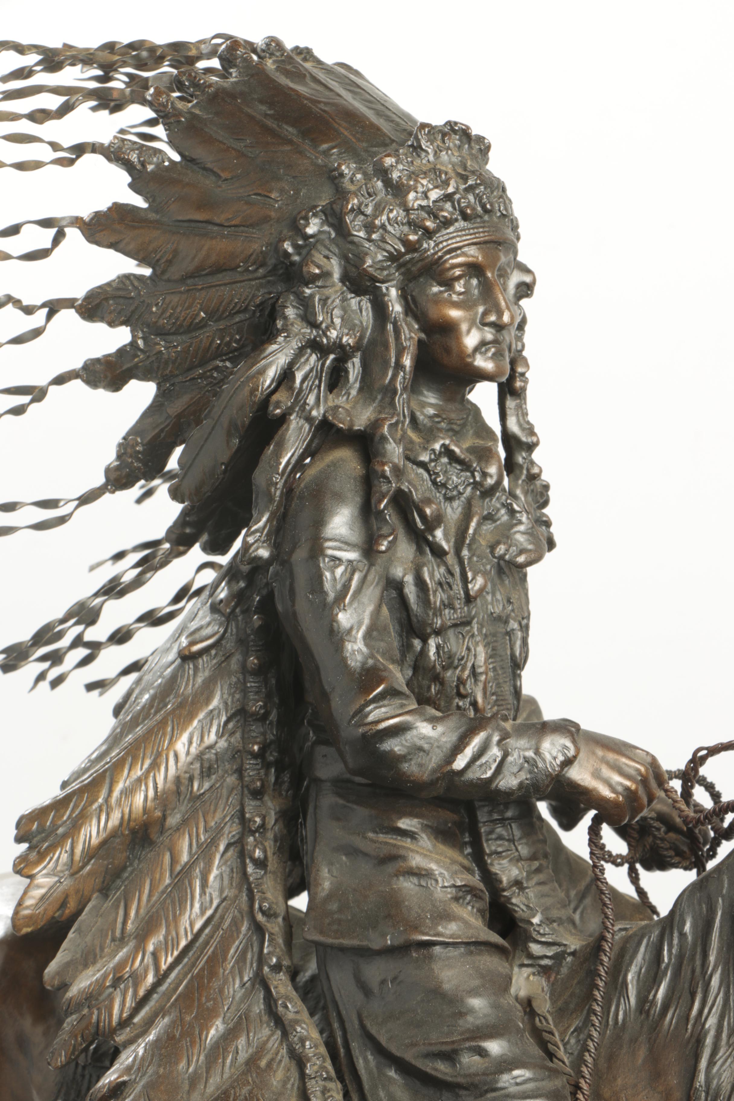 Bronze Sculpture After Carl Kauba "Indian Chief on Horseback"