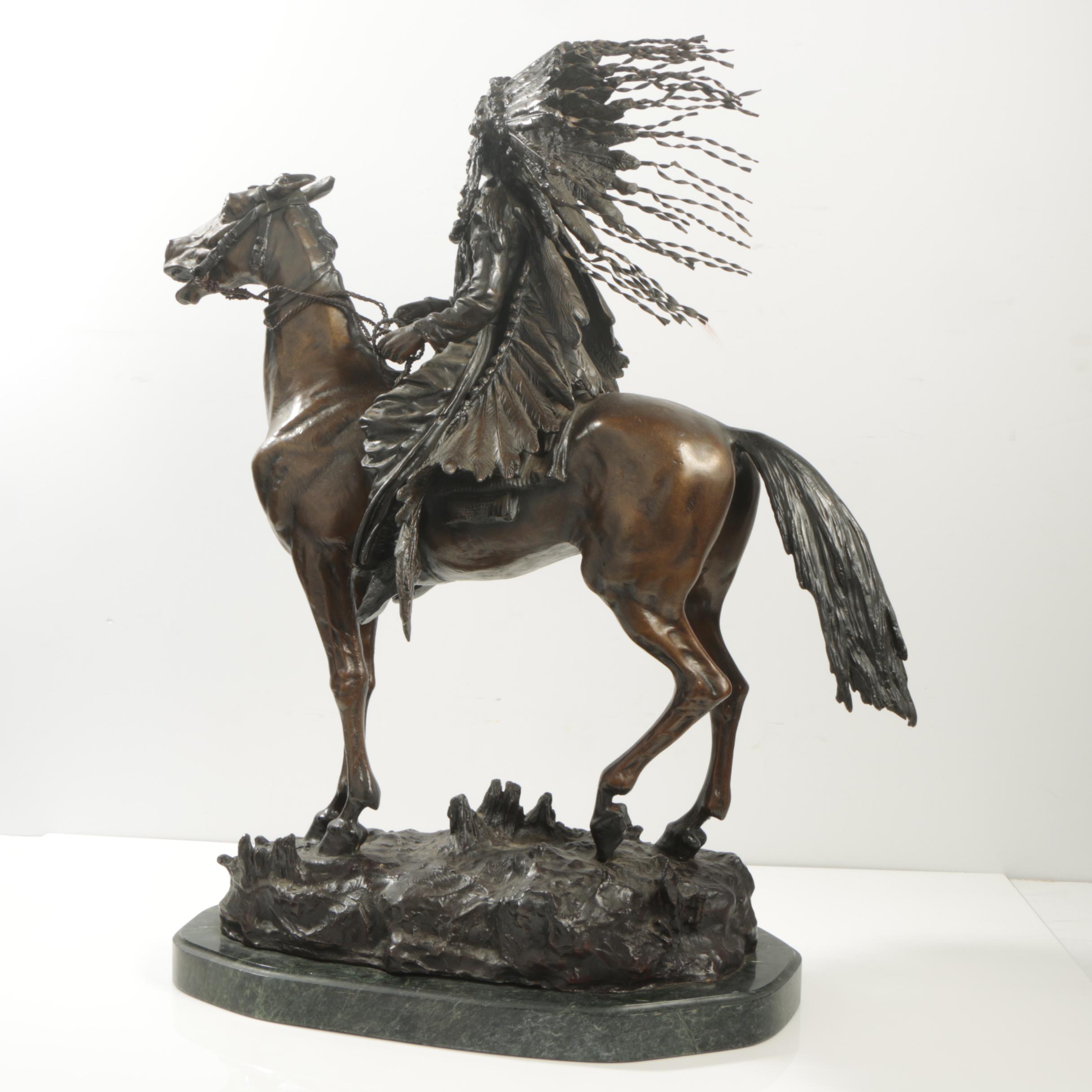 Bronze Sculpture After Carl Kauba "Indian Chief on Horseback"