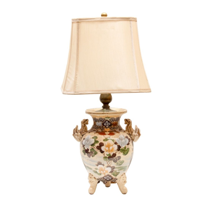 Vintage Hand-Painted Japanese Porcelain Satsuma Urn Table Lamp