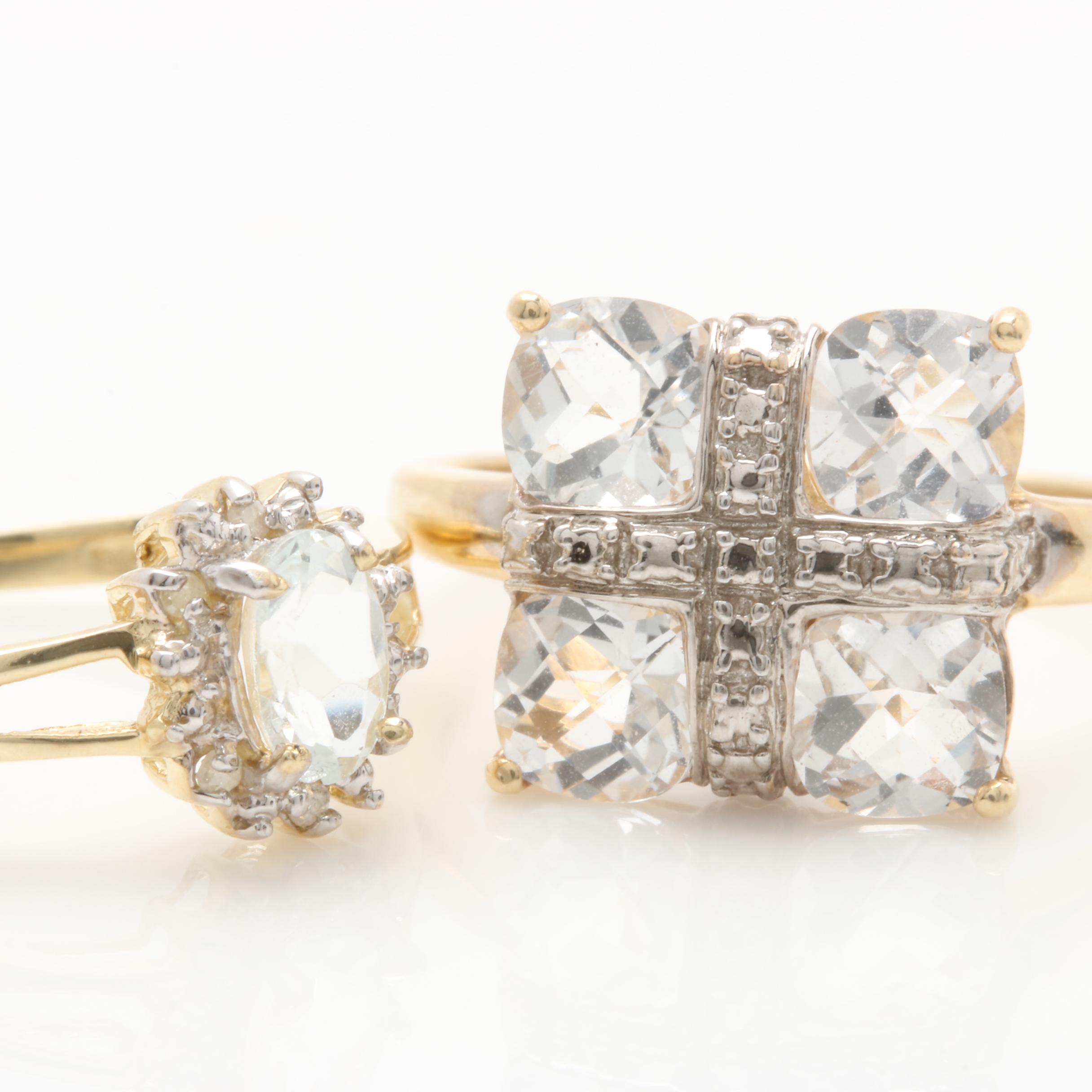 10K Yellow Gold Rings Including Topaz, Aquamarine and Diamonds