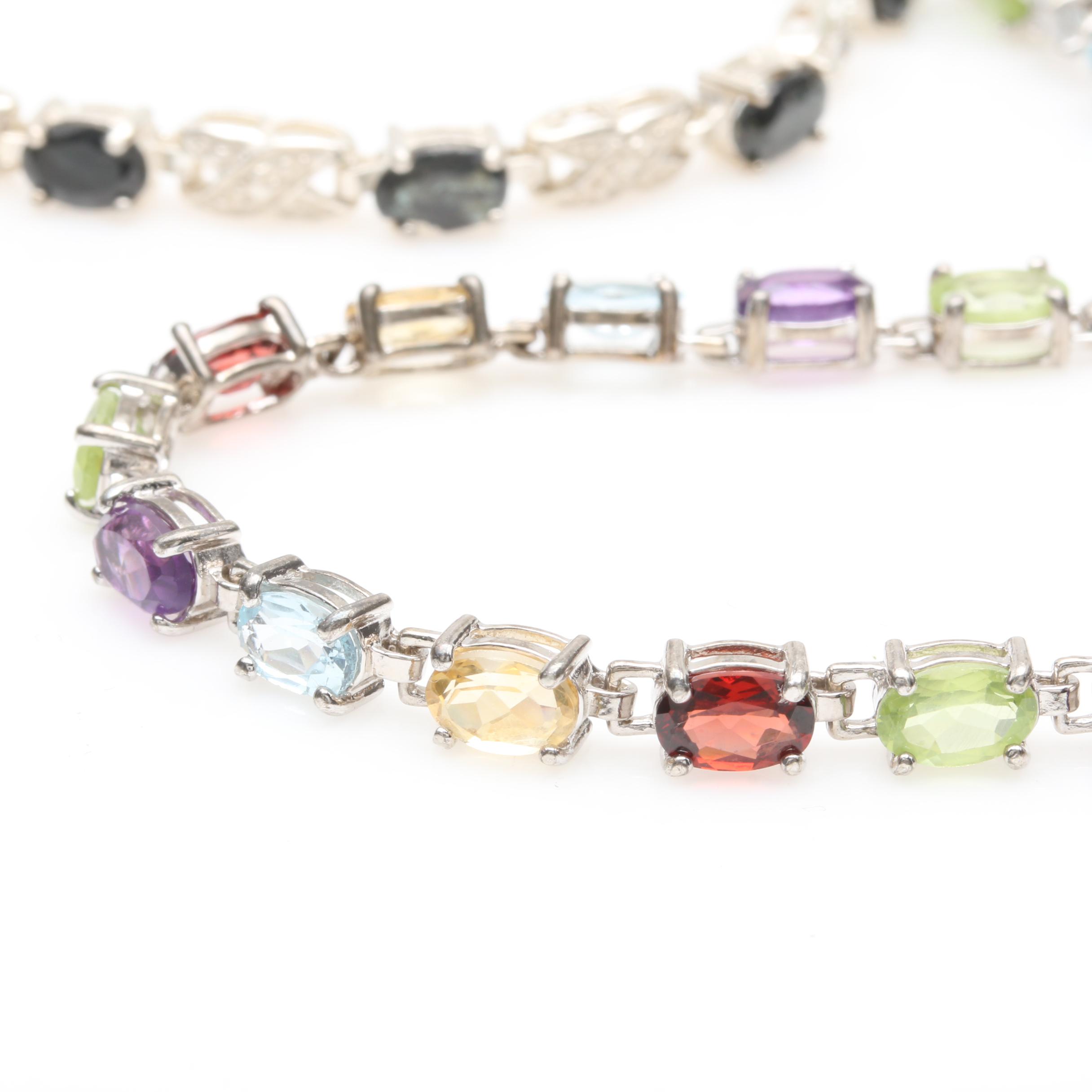 Sterling Silver Garnet, Diamond, Amethyst, and Citrine Link Bracelet Selection
