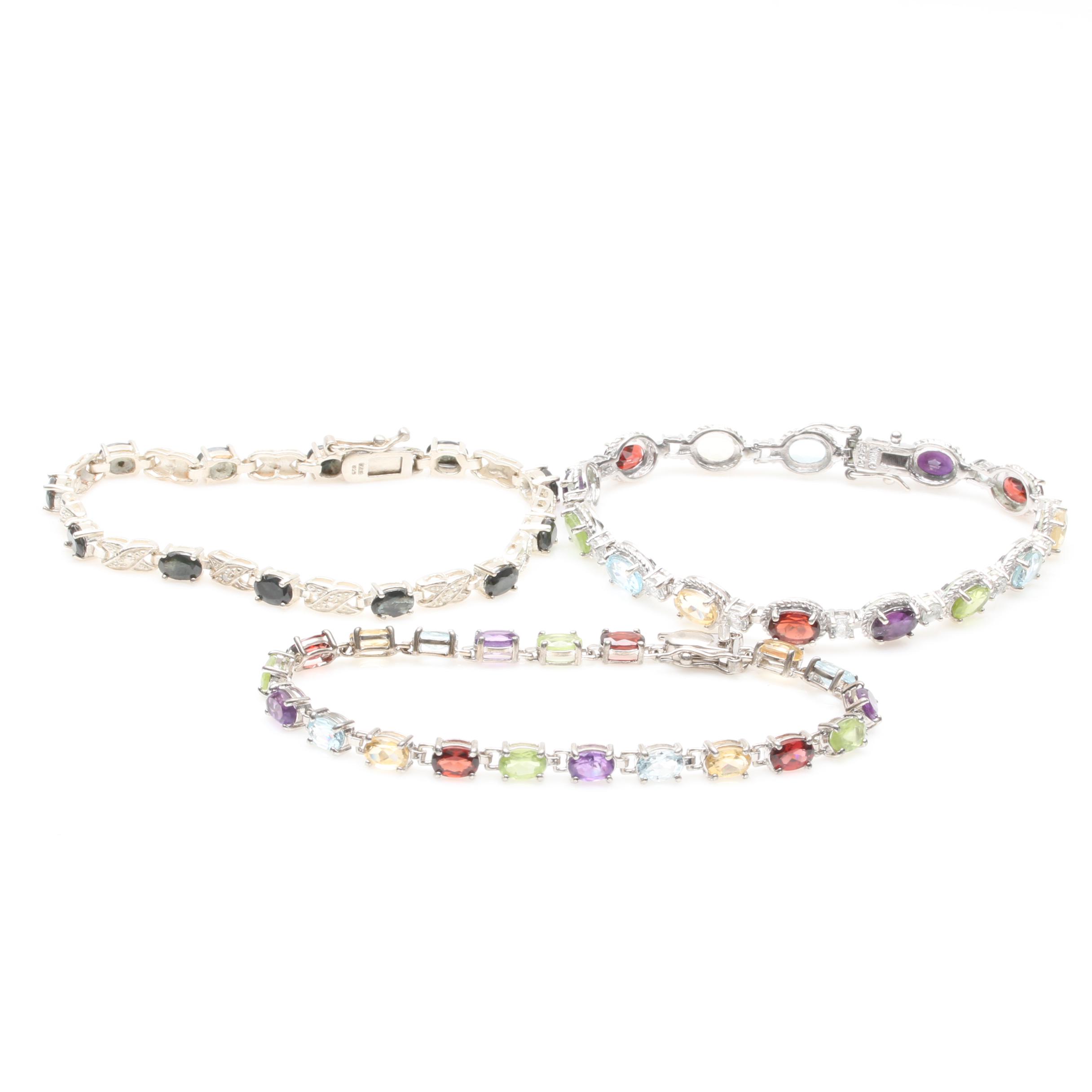 Sterling Silver Garnet, Diamond, Amethyst, and Citrine Link Bracelet Selection