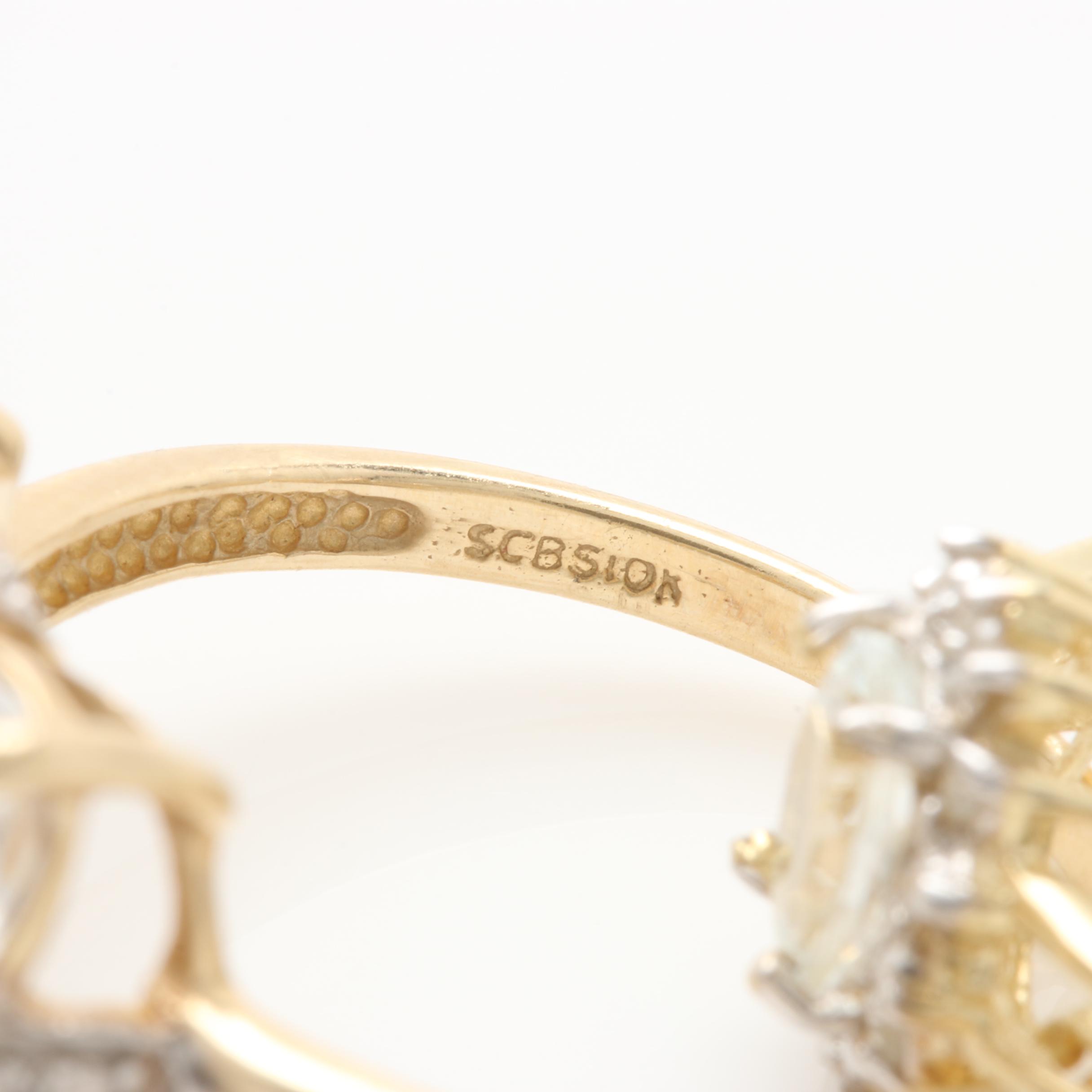 10K Yellow Gold Rings Including Topaz, Aquamarine and Diamonds