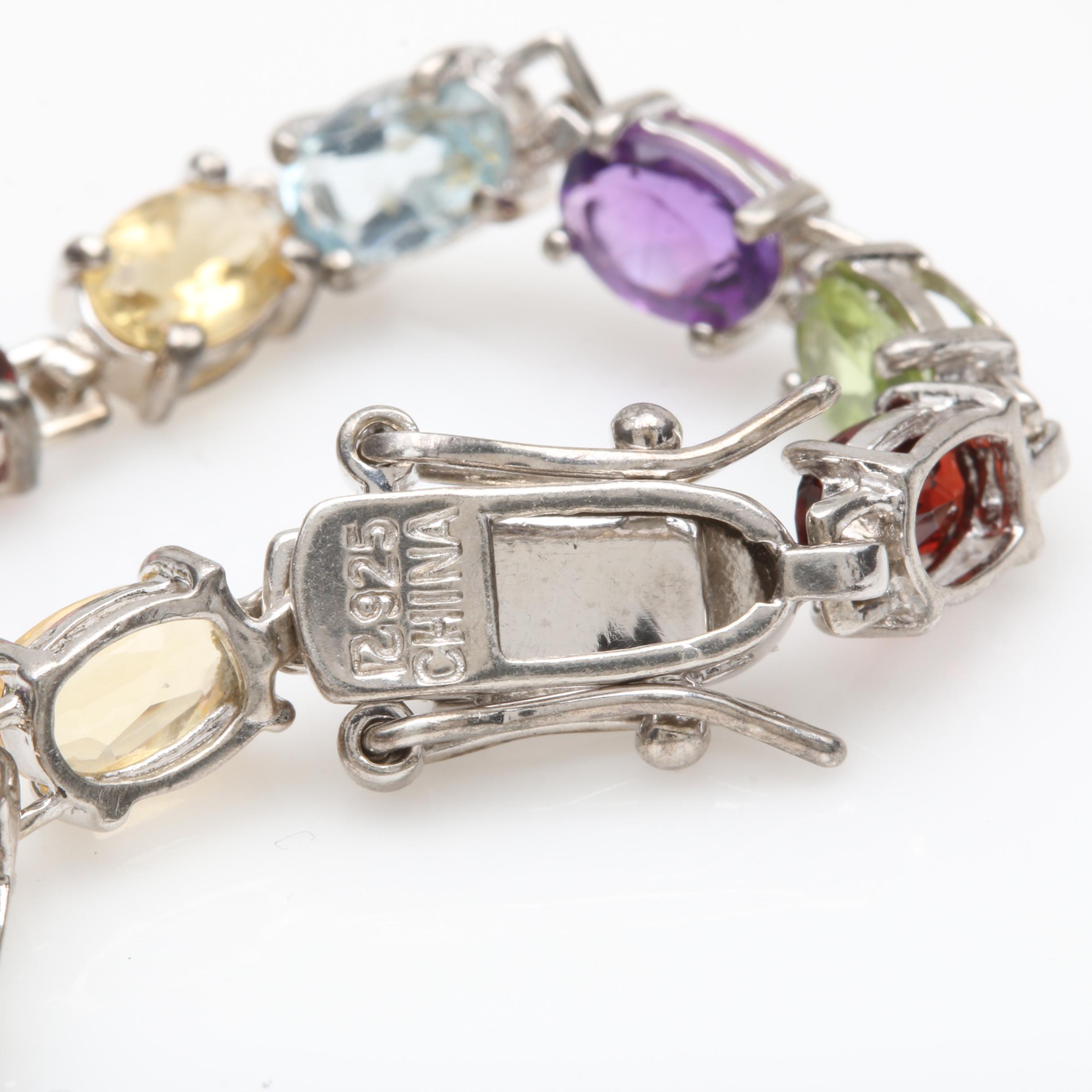 Sterling Silver Garnet, Diamond, Amethyst, and Citrine Link Bracelet Selection