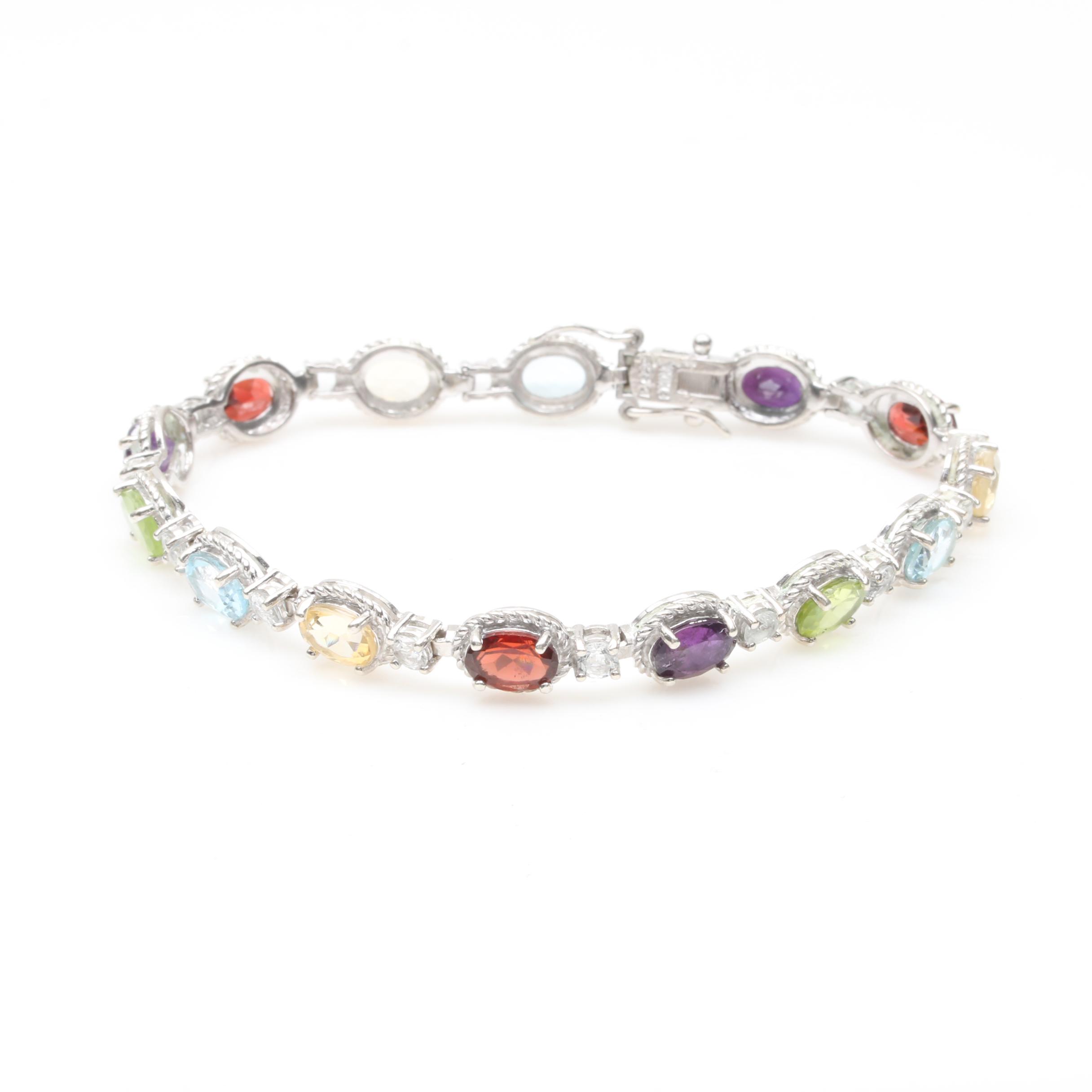 Sterling Silver Garnet, Diamond, Amethyst, and Citrine Link Bracelet Selection