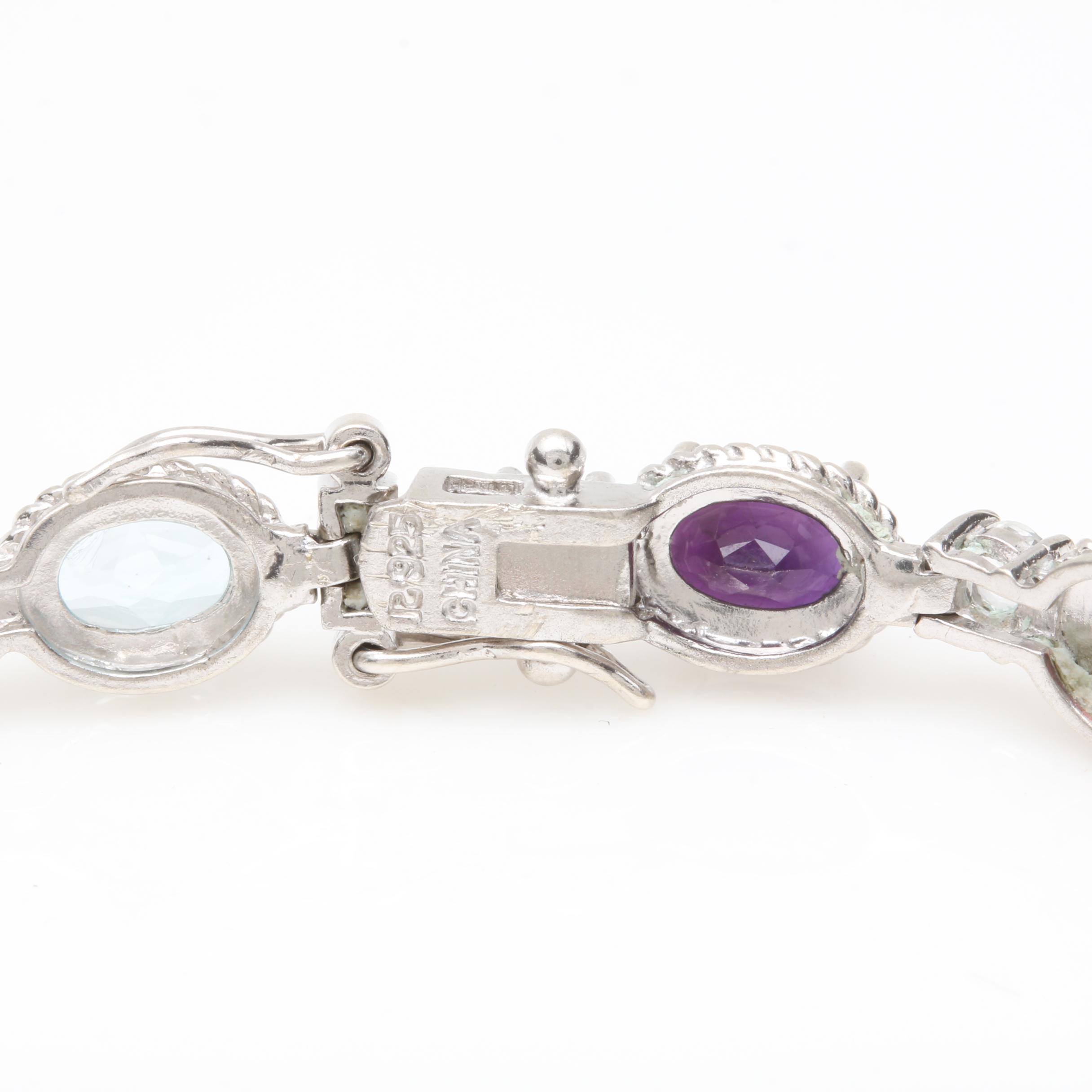 Sterling Silver Garnet, Diamond, Amethyst, and Citrine Link Bracelet Selection