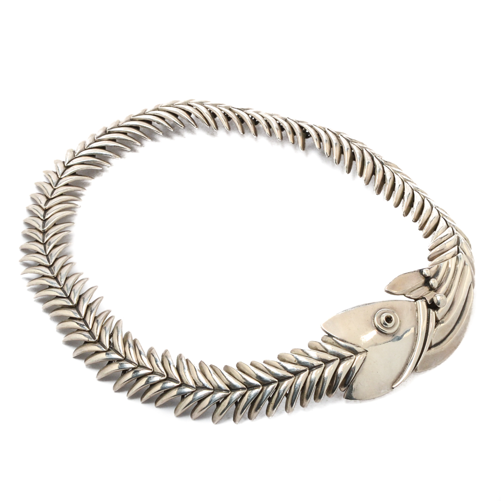 Vintage Mexican Sterling Silver Fish Skeleton Necklace