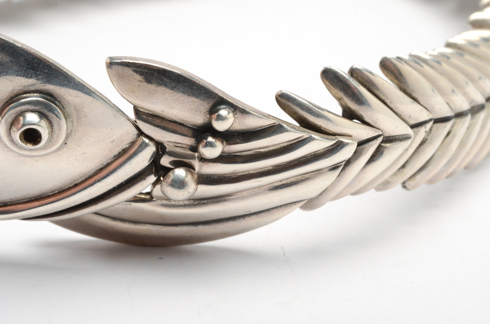 Vintage Mexican Sterling Silver Fish Skeleton Necklace