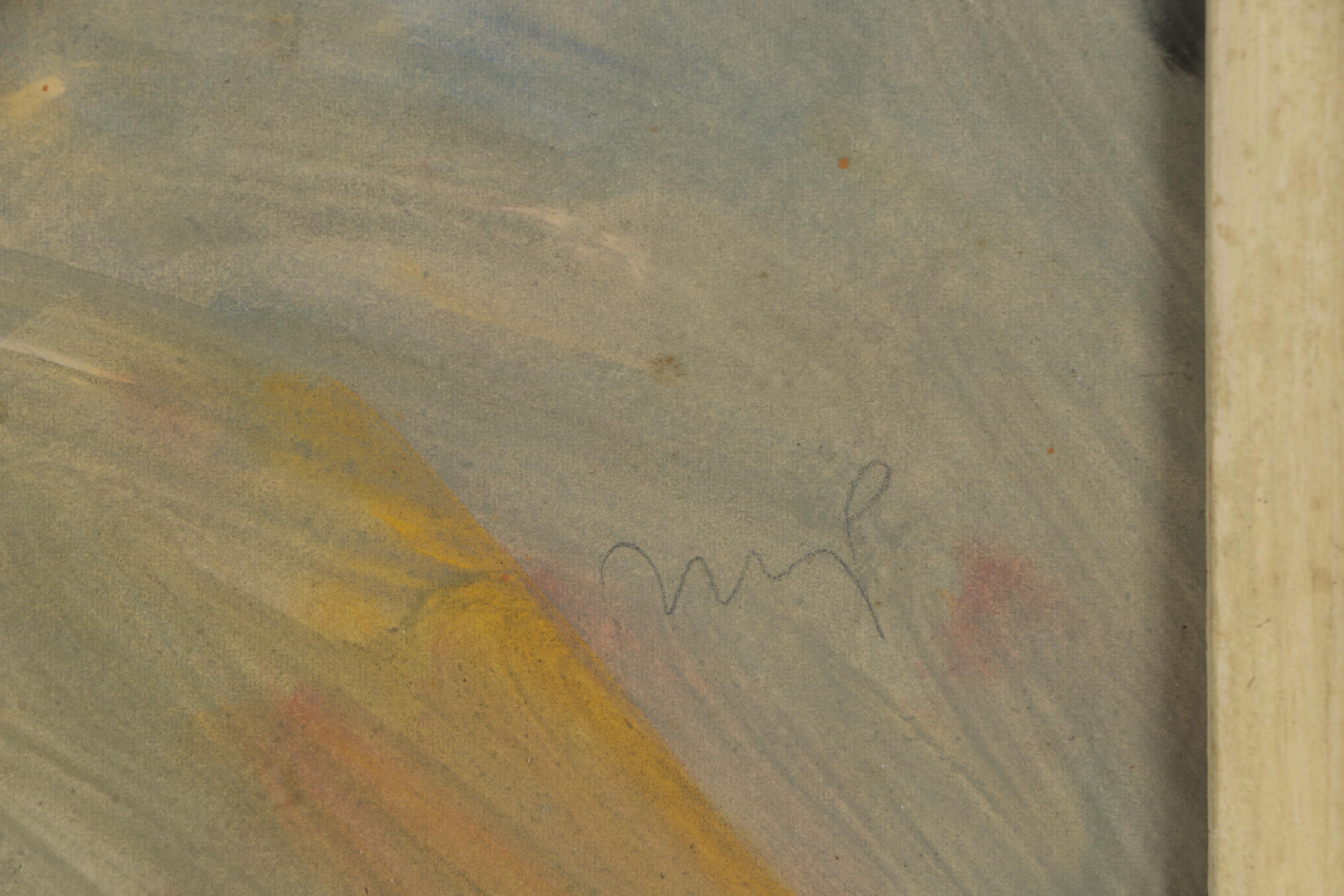 M.P. Late 20th Century Ink and Watercolor Painting of Abstract Portrait