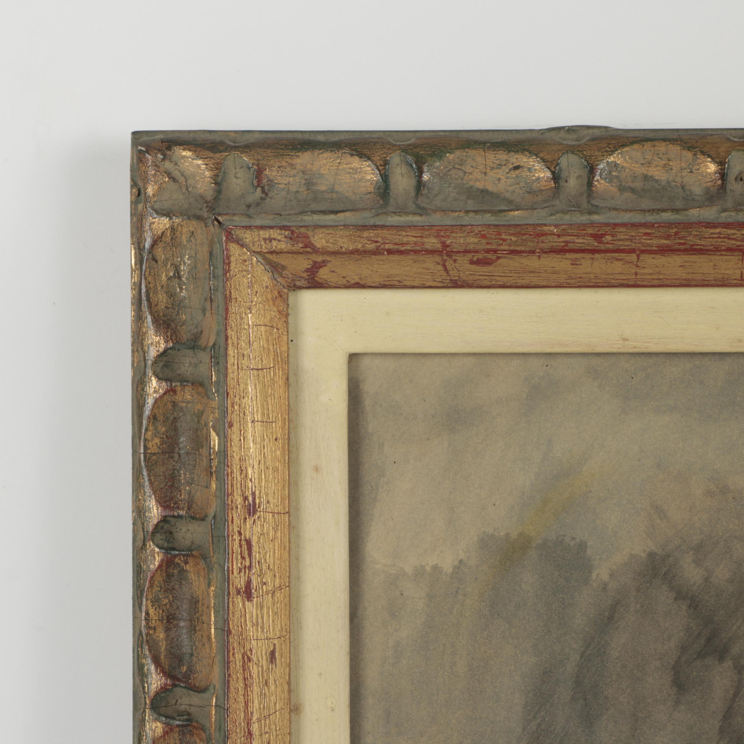 M.P. Late 20th Century Ink and Watercolor Painting of Abstract Portrait