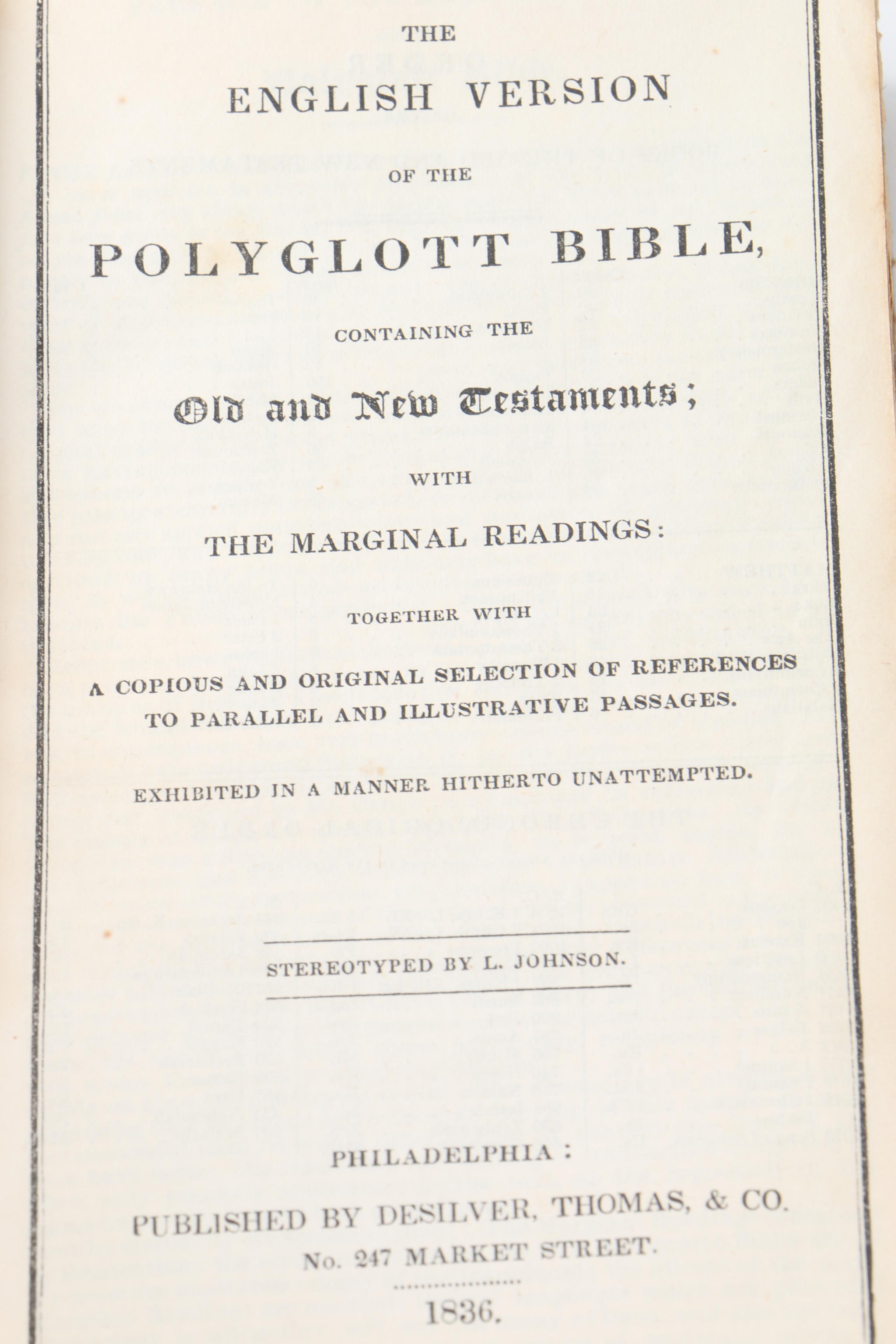 1836 "The English Version of the Polyglott Bible" and Other Vintage Books