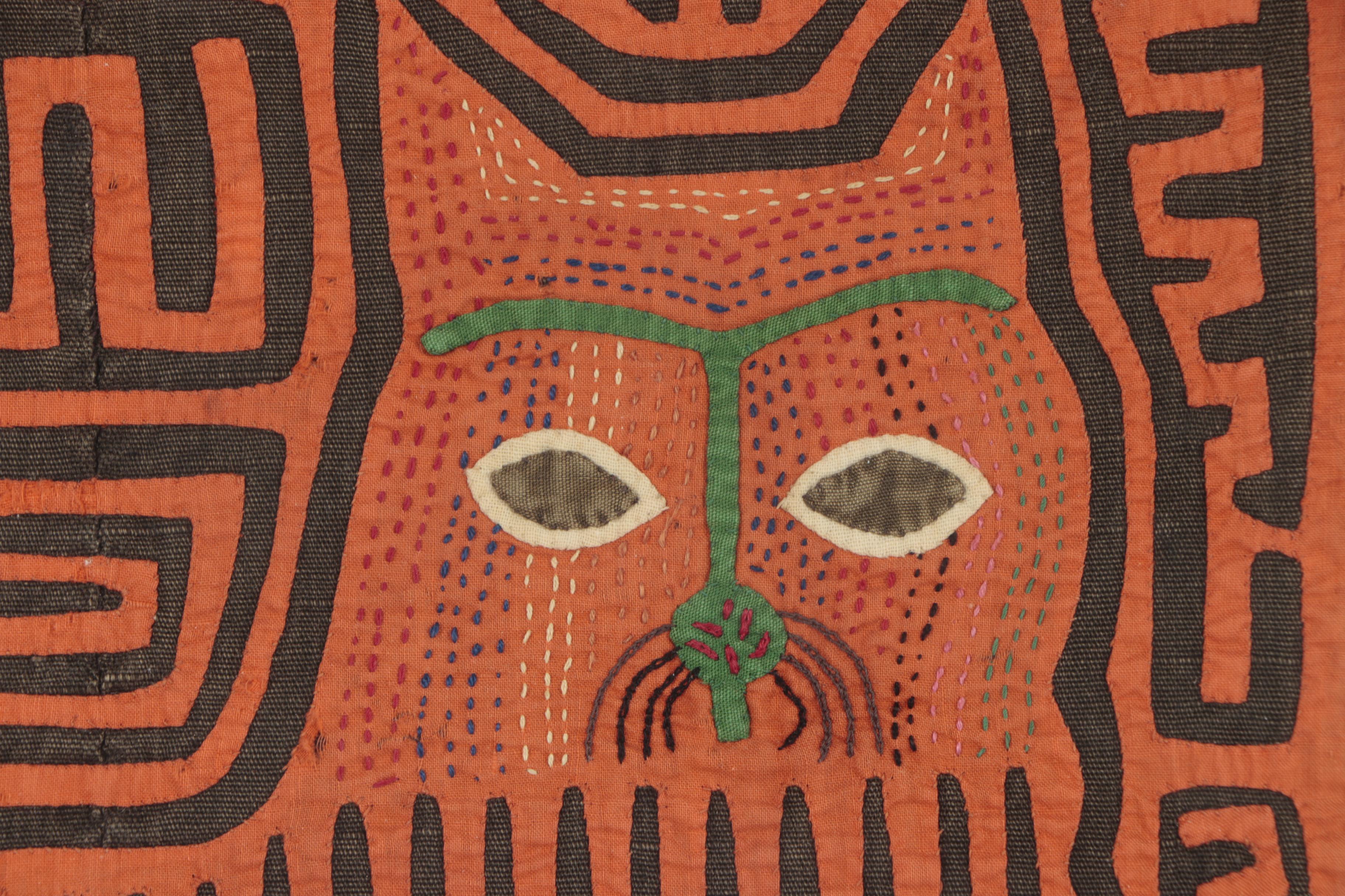 Framed Mola Style Tapestry of Cat