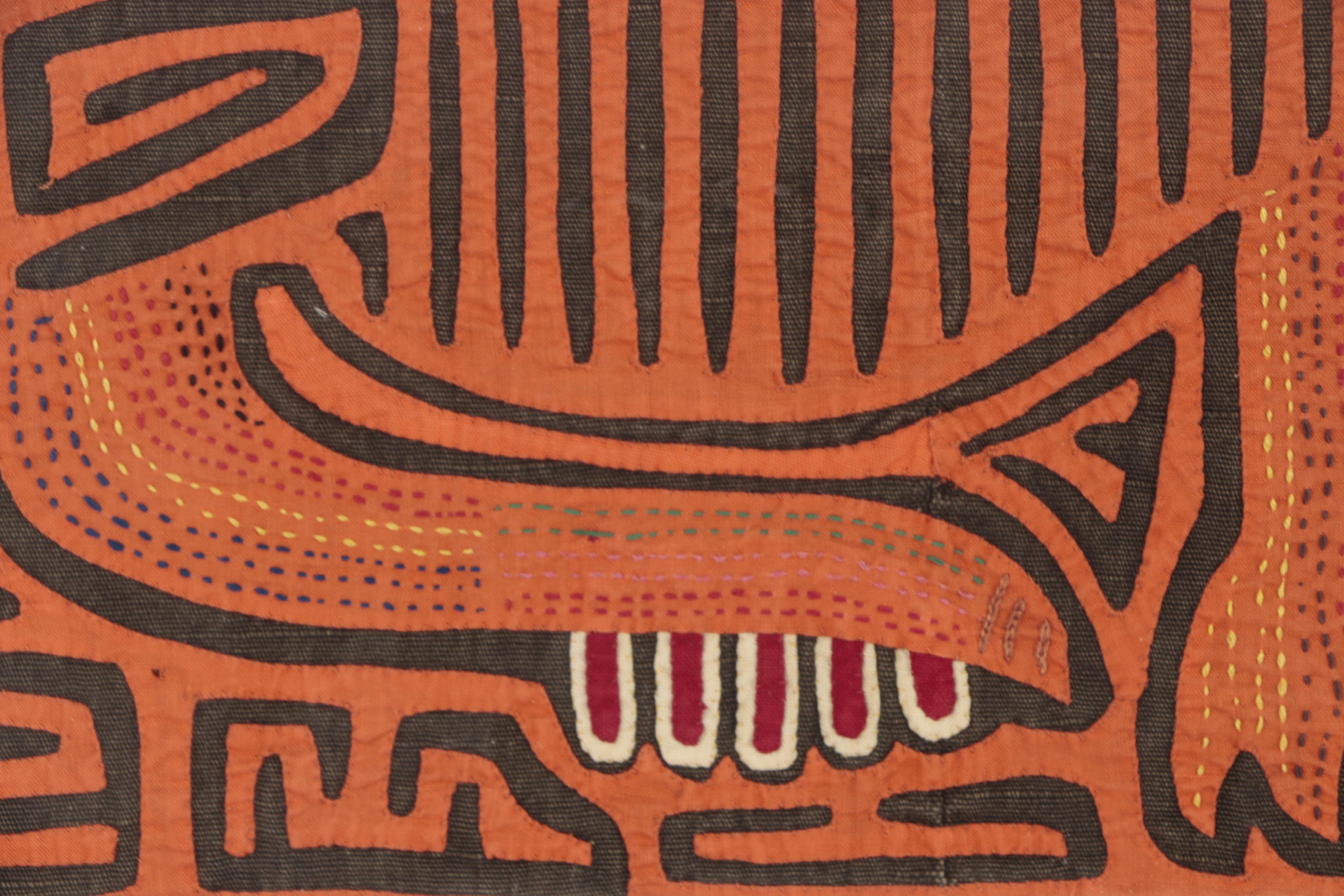 Framed Mola Style Tapestry of Cat