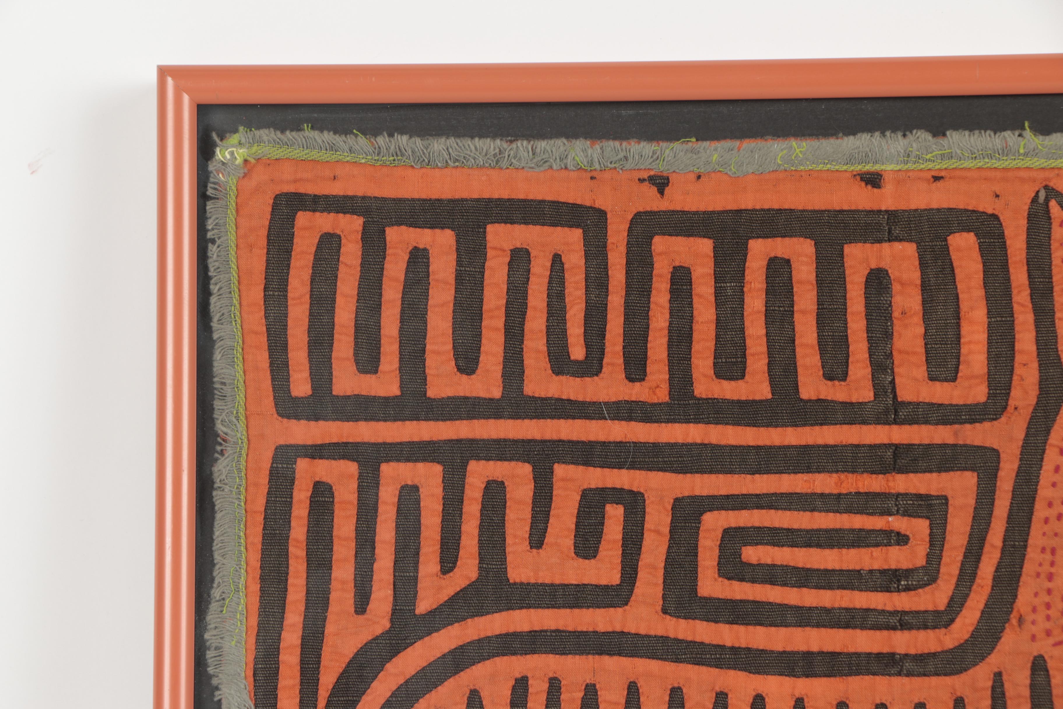 Framed Mola Style Tapestry of Cat