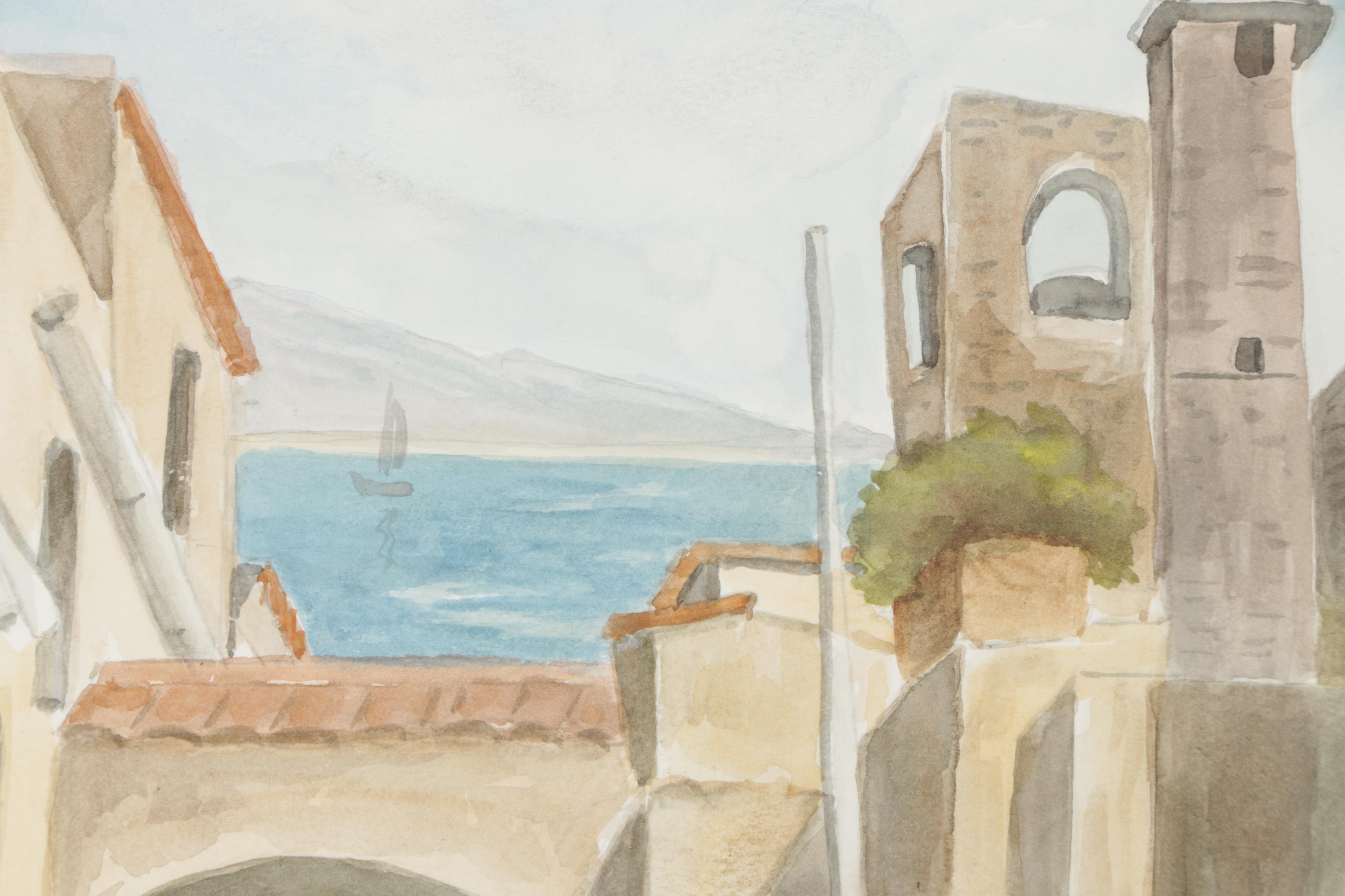 S. Lobač Watercolor Painting of a Town Street