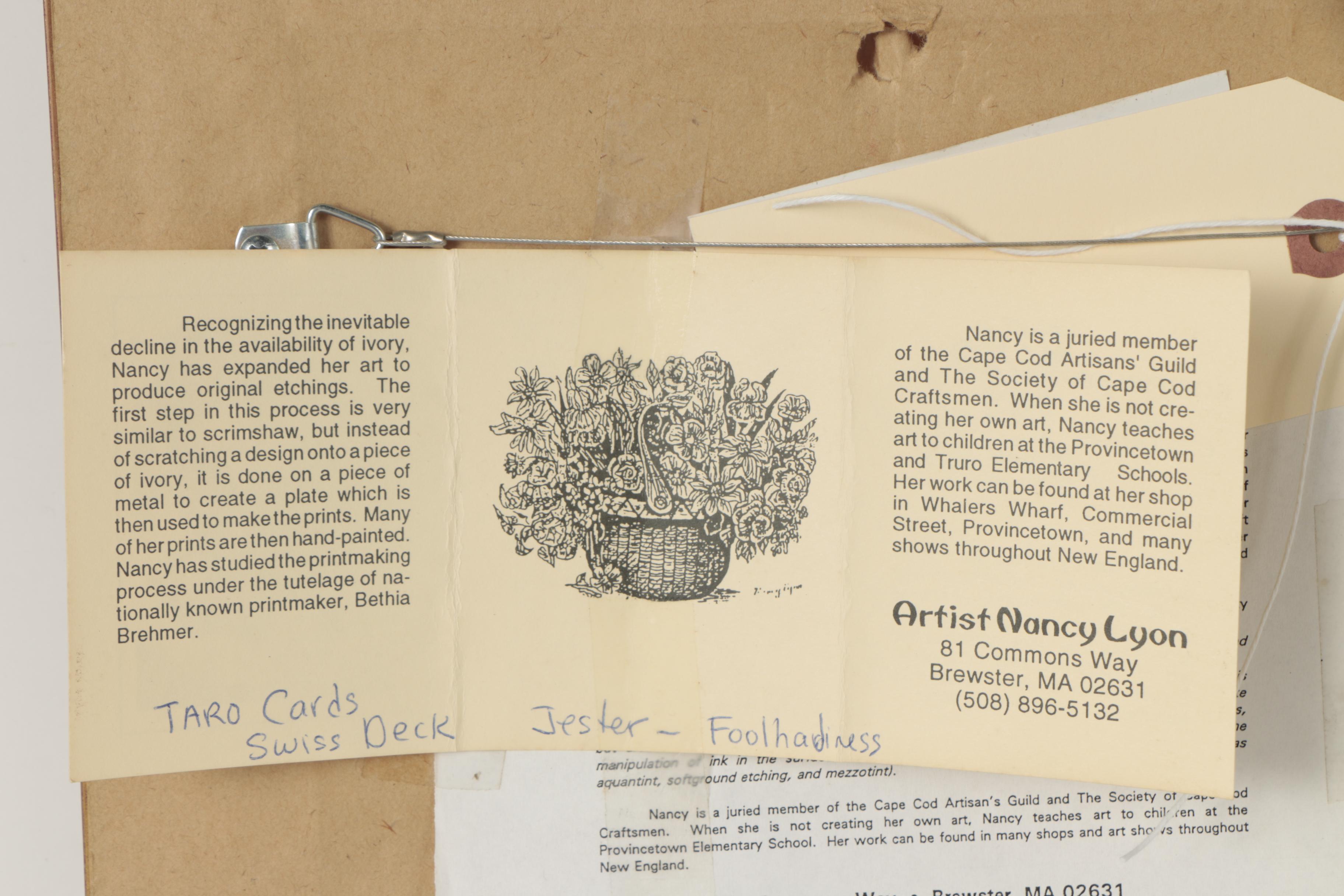 Nancy Lyon Hand Colored Etching "Tarot Cards Swiss Deck: Jester - Foolhardiness"