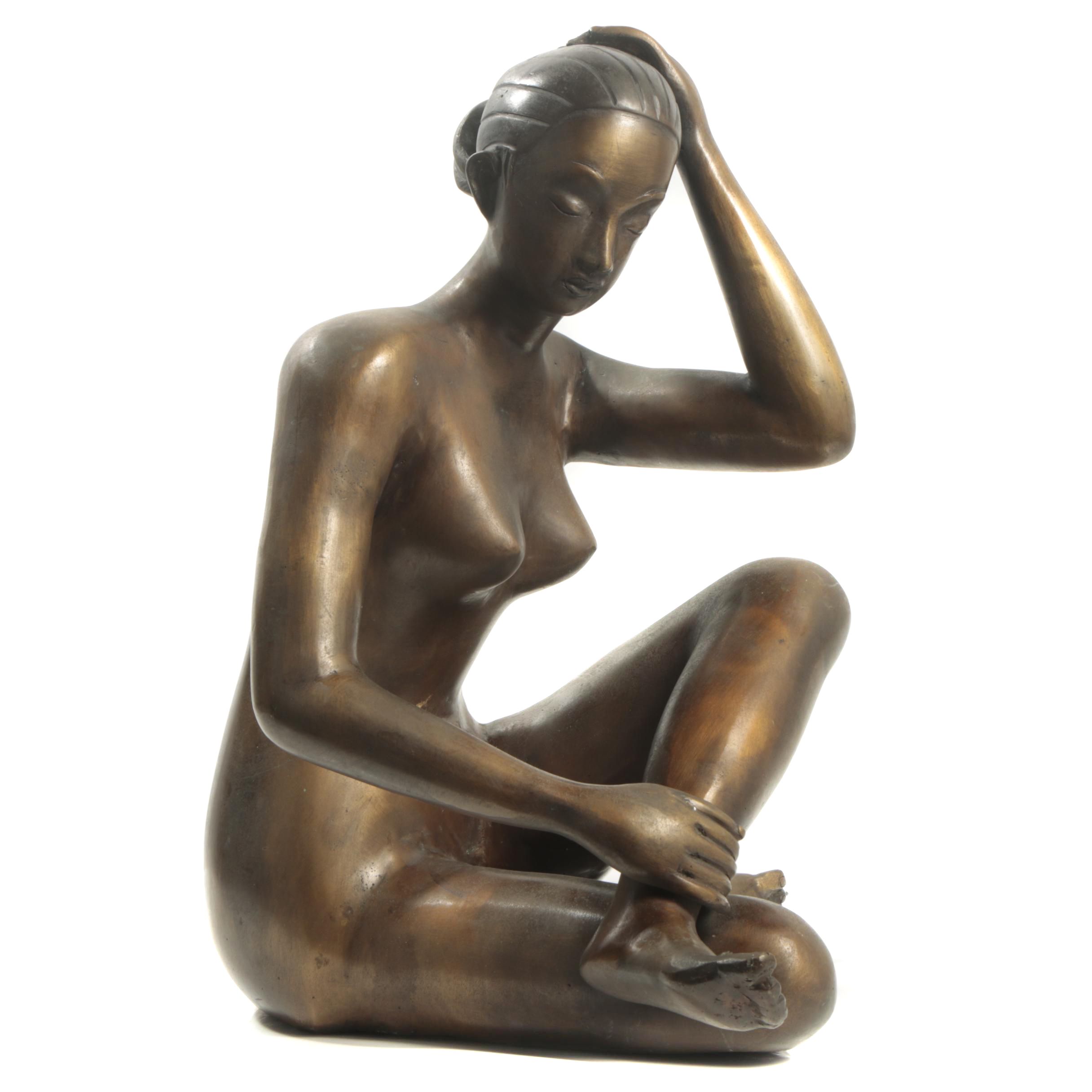 Bronze Tone Sculpture of Female Nude