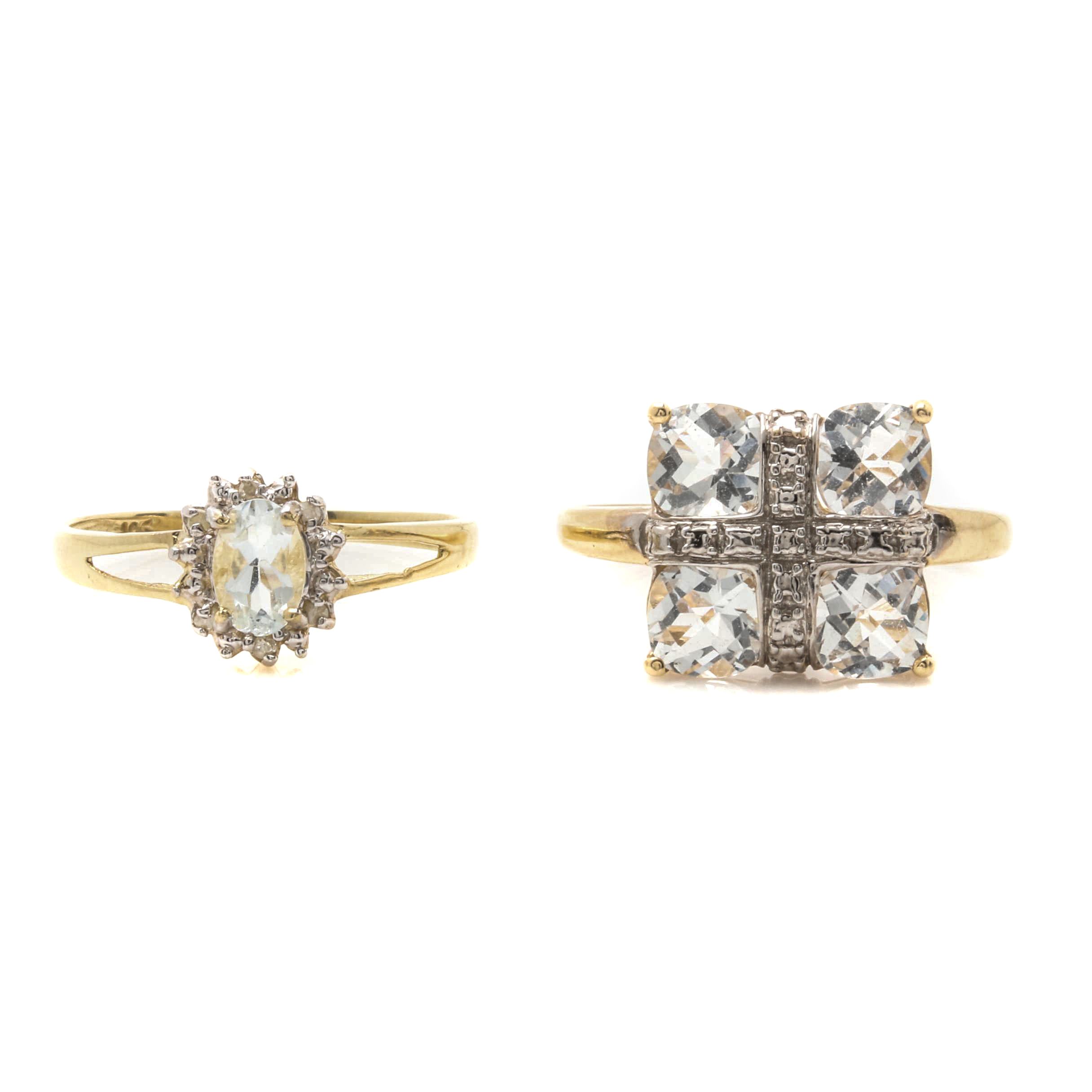10K Yellow Gold Rings Including Topaz, Aquamarine and Diamonds
