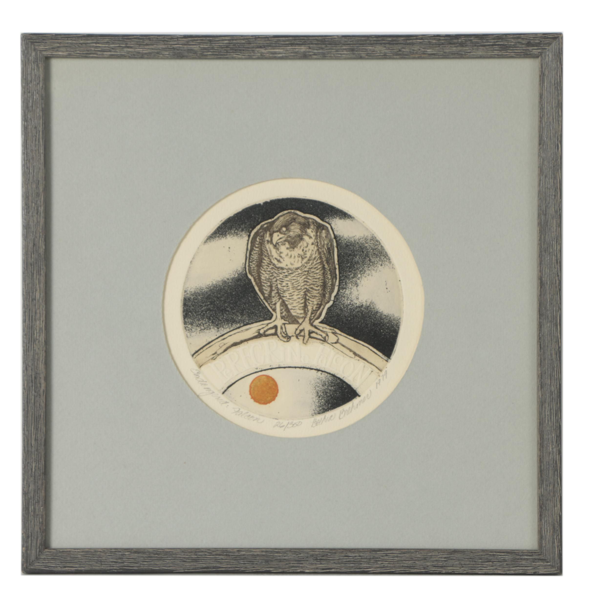 Bethia Brehmer 1979 Etching on Embossed Paper "Endangered: Falcon"