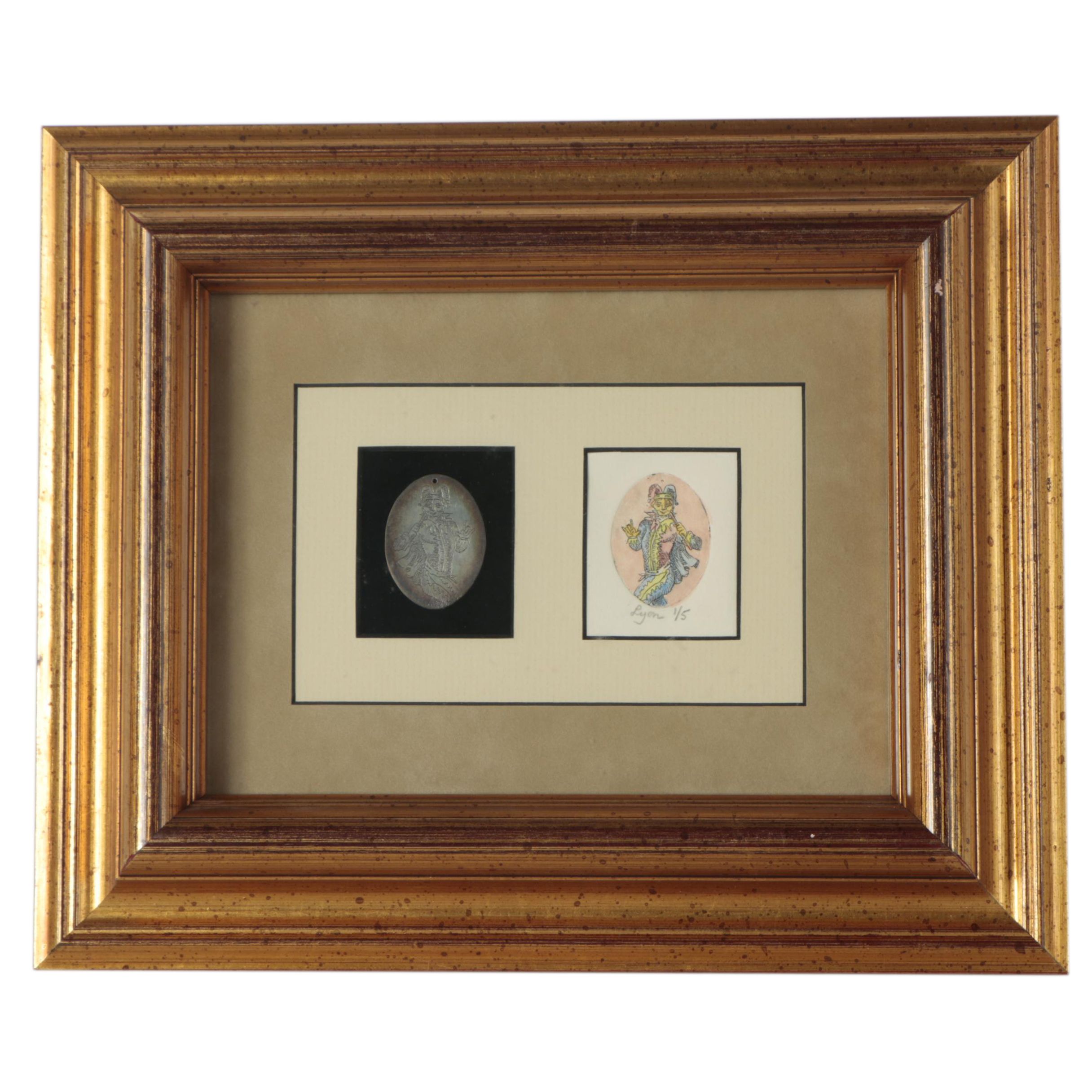 Nancy Lyon Hand Colored Etching "Tarot Cards Swiss Deck: Jester - Foolhardiness"