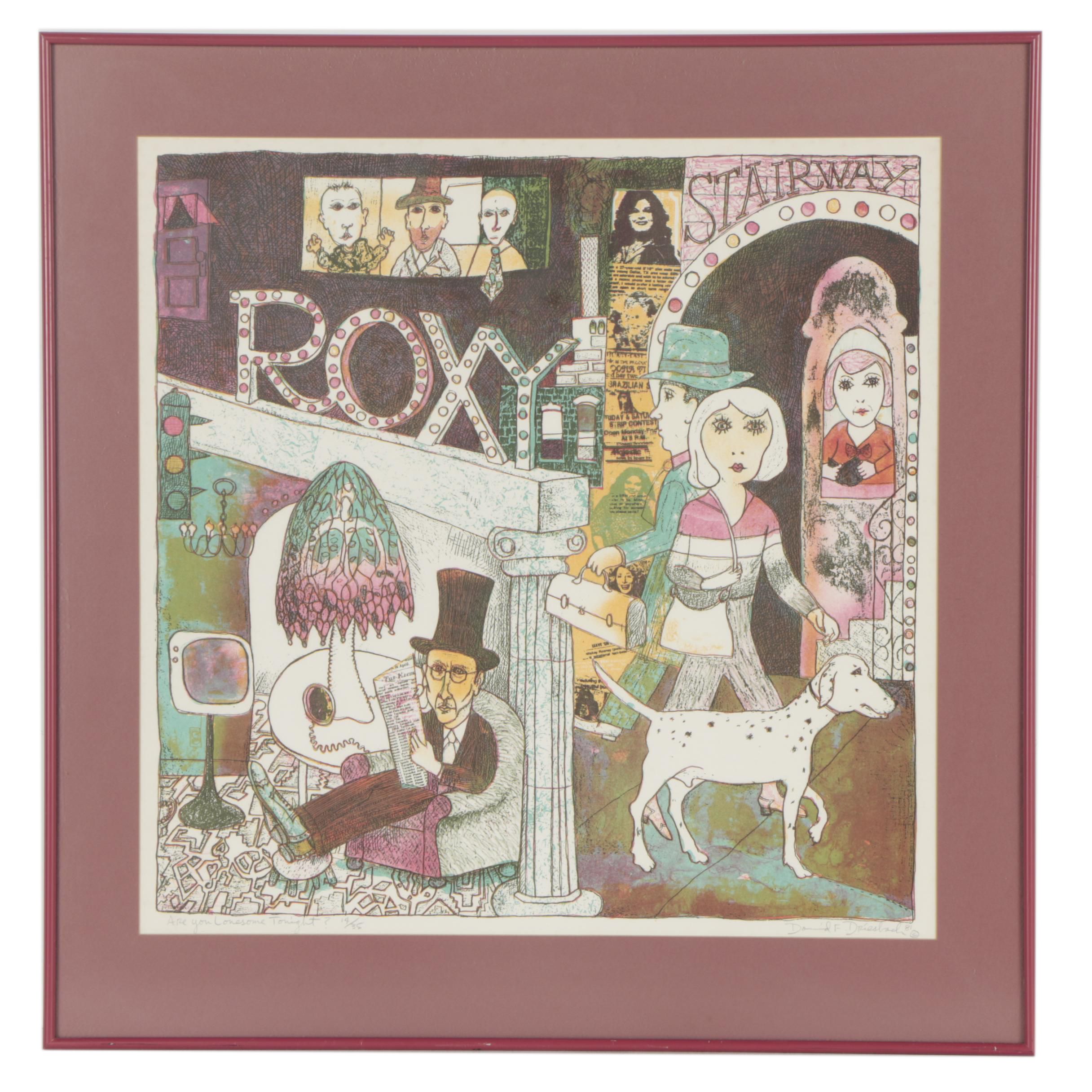 David F. Driesbach 1981 Lithograph "Are You Lonesome Tonight?"