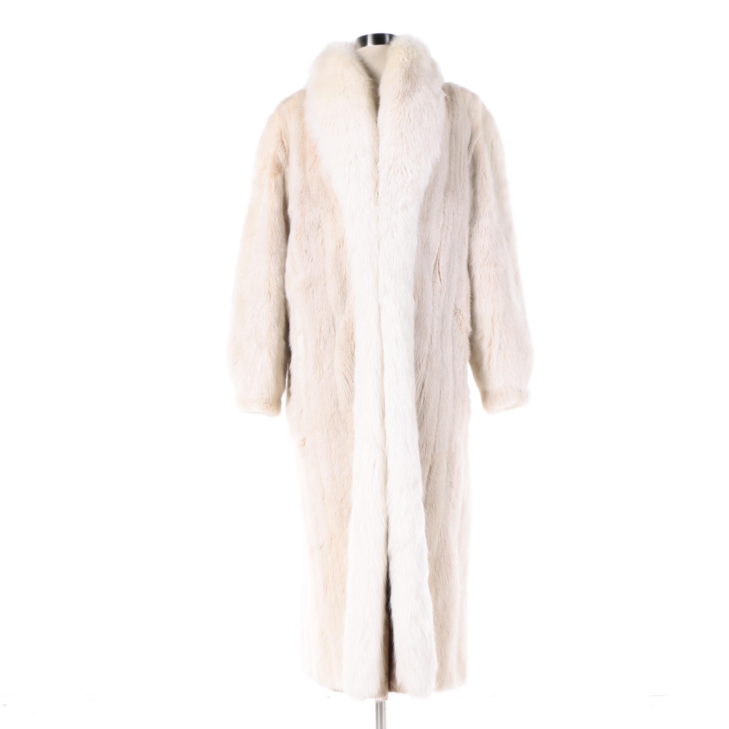 Women's Reversible Platinum Mink Fur Coat with Fox Fur Tuxedo Collar