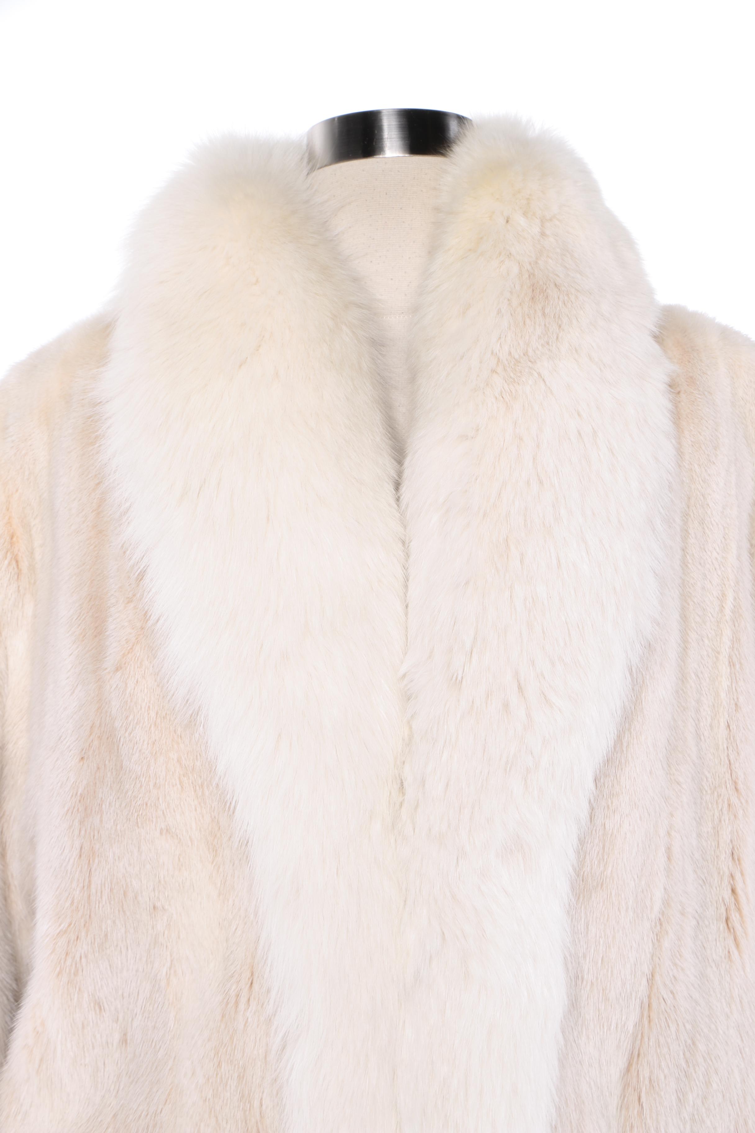 Women's Reversible Platinum Mink Fur Coat with Fox Fur Tuxedo Collar