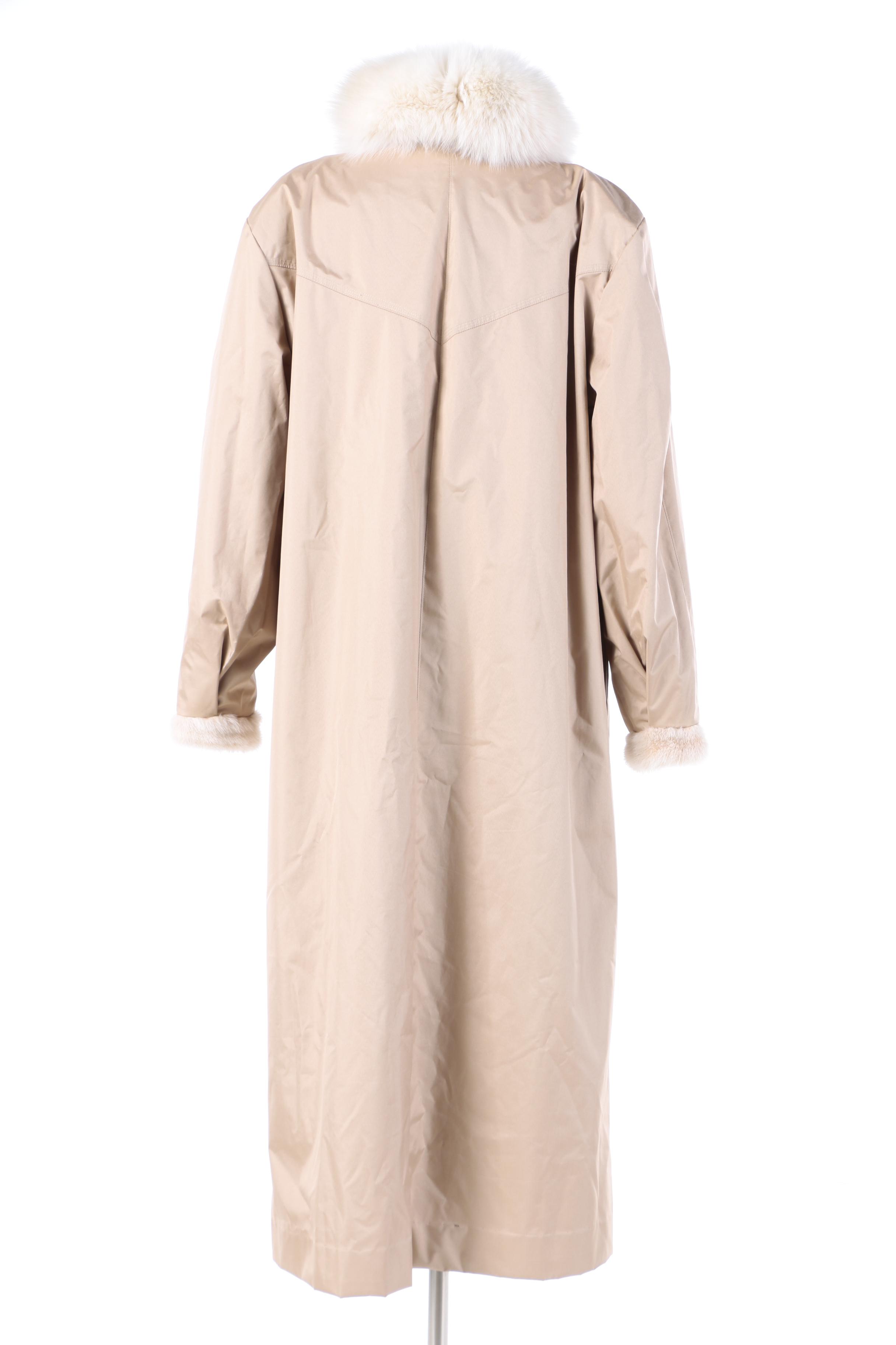 Women's Reversible Platinum Mink Fur Coat with Fox Fur Tuxedo Collar