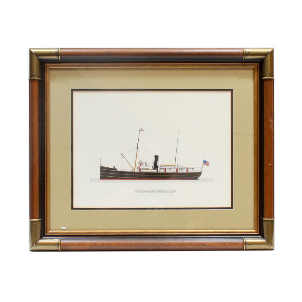 Frank R. Crevier Ink and Watercolor of the "U.S. Lighthouse Tender Hyacinth"