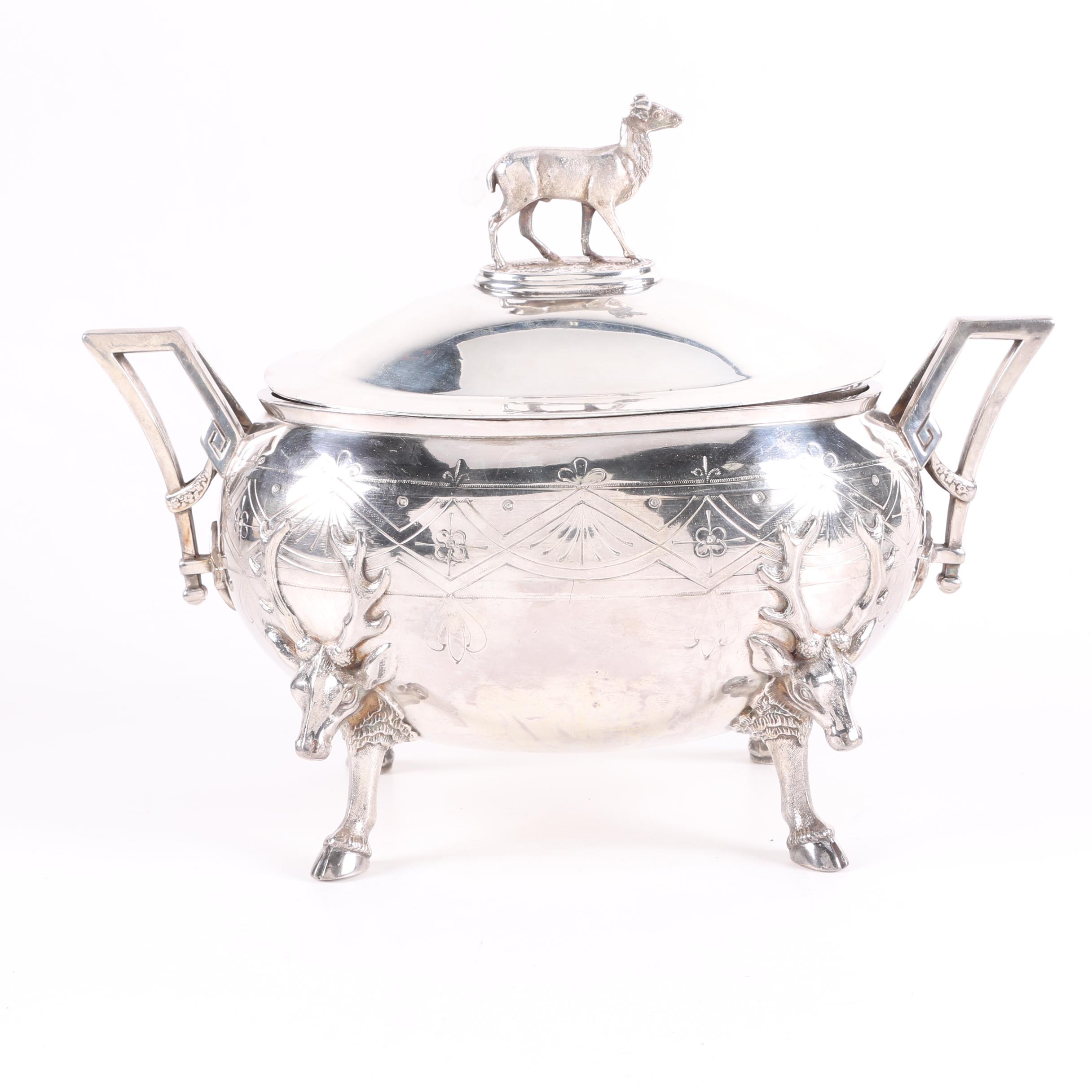 Late 19th Century Reed & Barton Silver Plate Soup Tureen with Elk Finial