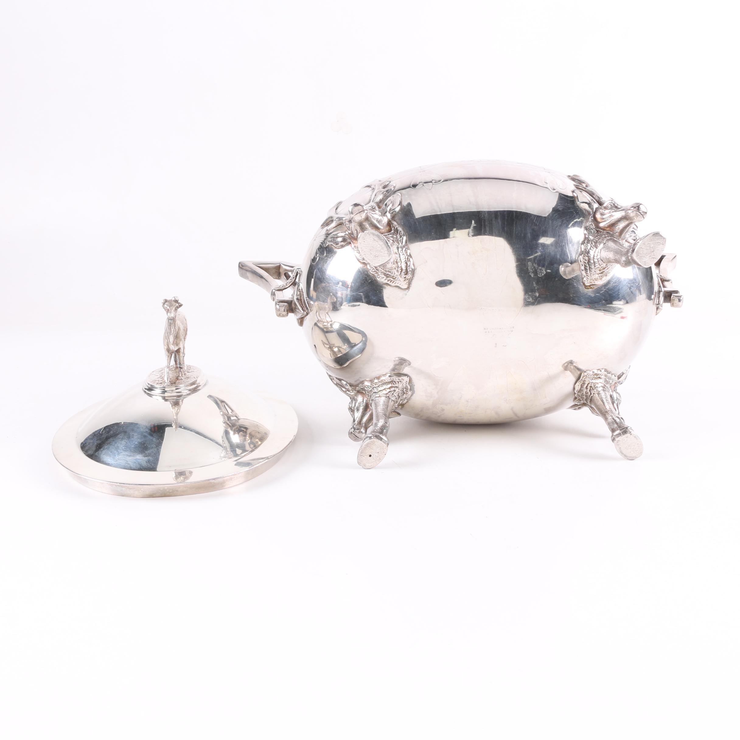 Late 19th Century Reed & Barton Silver Plate Soup Tureen with Elk Finial
